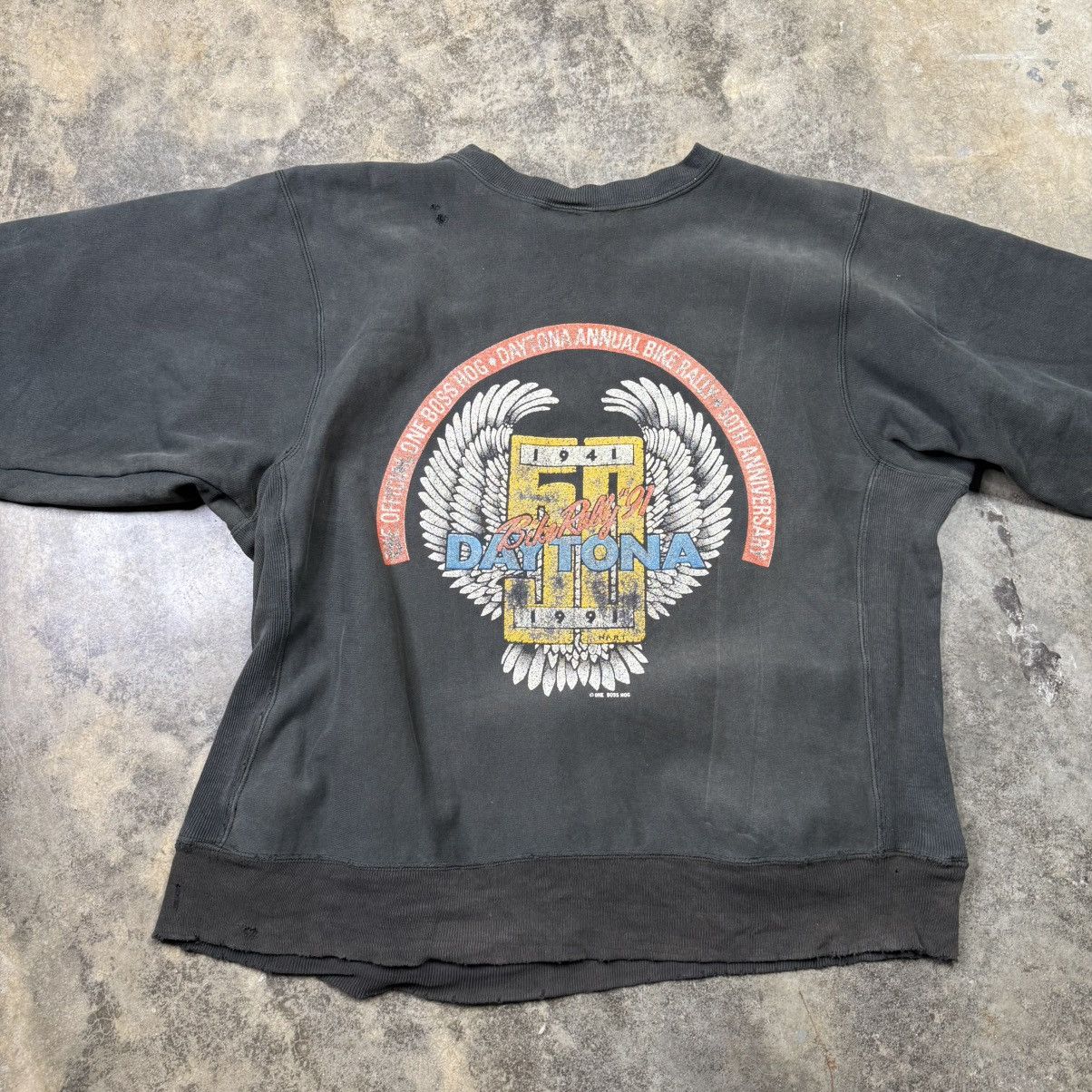 Vintage vintage thrashed biker motorcycle rally weave sweatshirt Size US XL / EU 56 / 4 - 9 Thumbnail