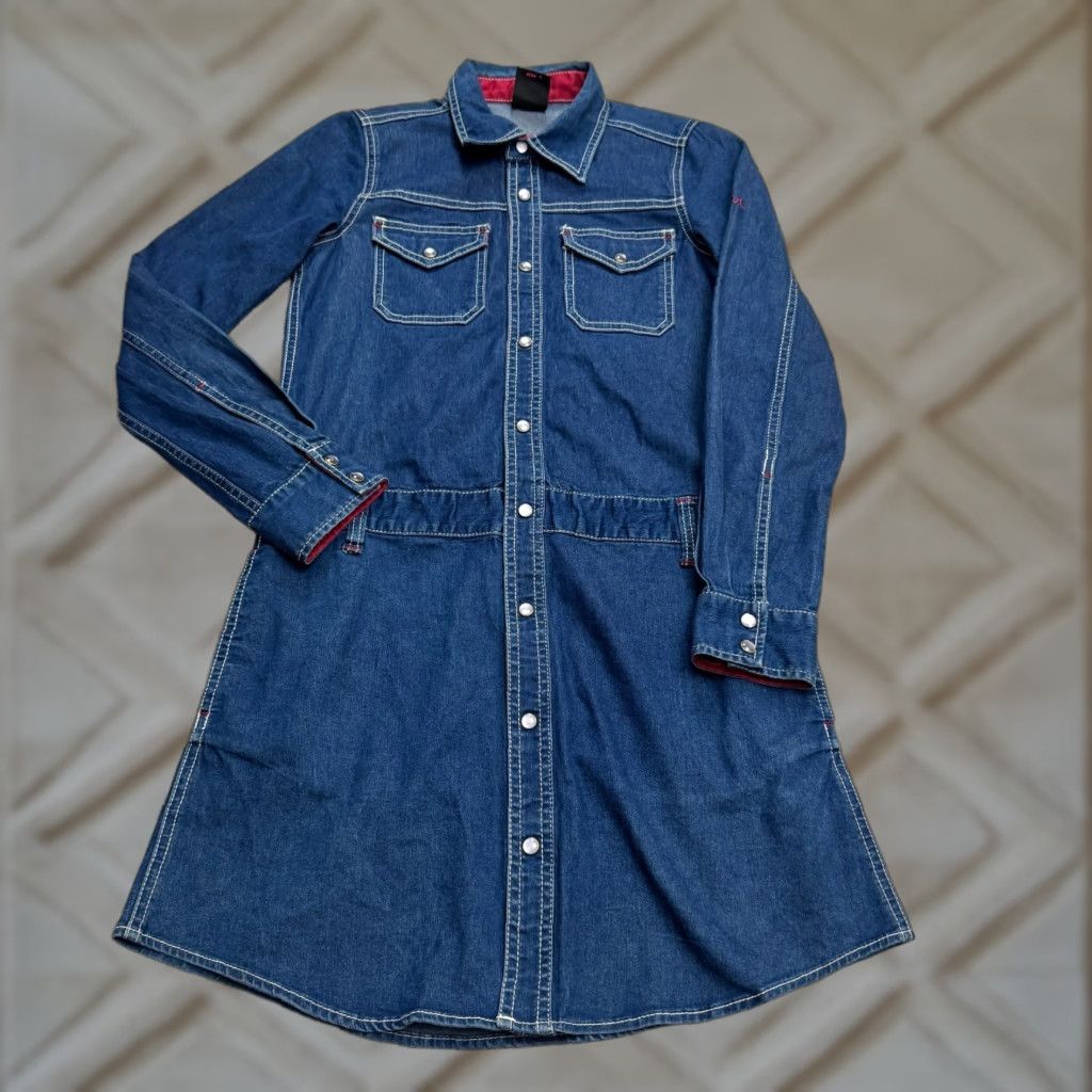 Vintage X-Girl Denim Pearl Snap Button Down Shirt Dress Womens S Blue Long Sleeve Shirt Dress Size S / US 4 / IT 40 - 1 Thumbnail