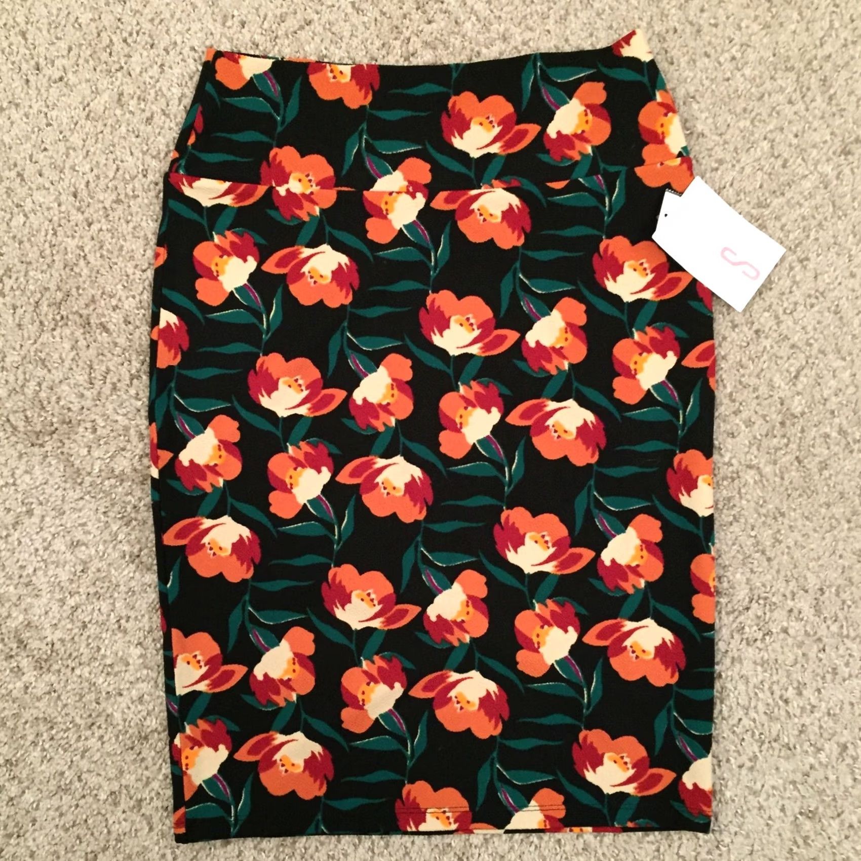 Vintage VINTAGE LuLaRoe Cassie Skirt S Women Orange Floral Knee Length Unlined Pull On Pencil/ Straight S Size 28" / US 6 / IT 42 - 7 Thumbnail