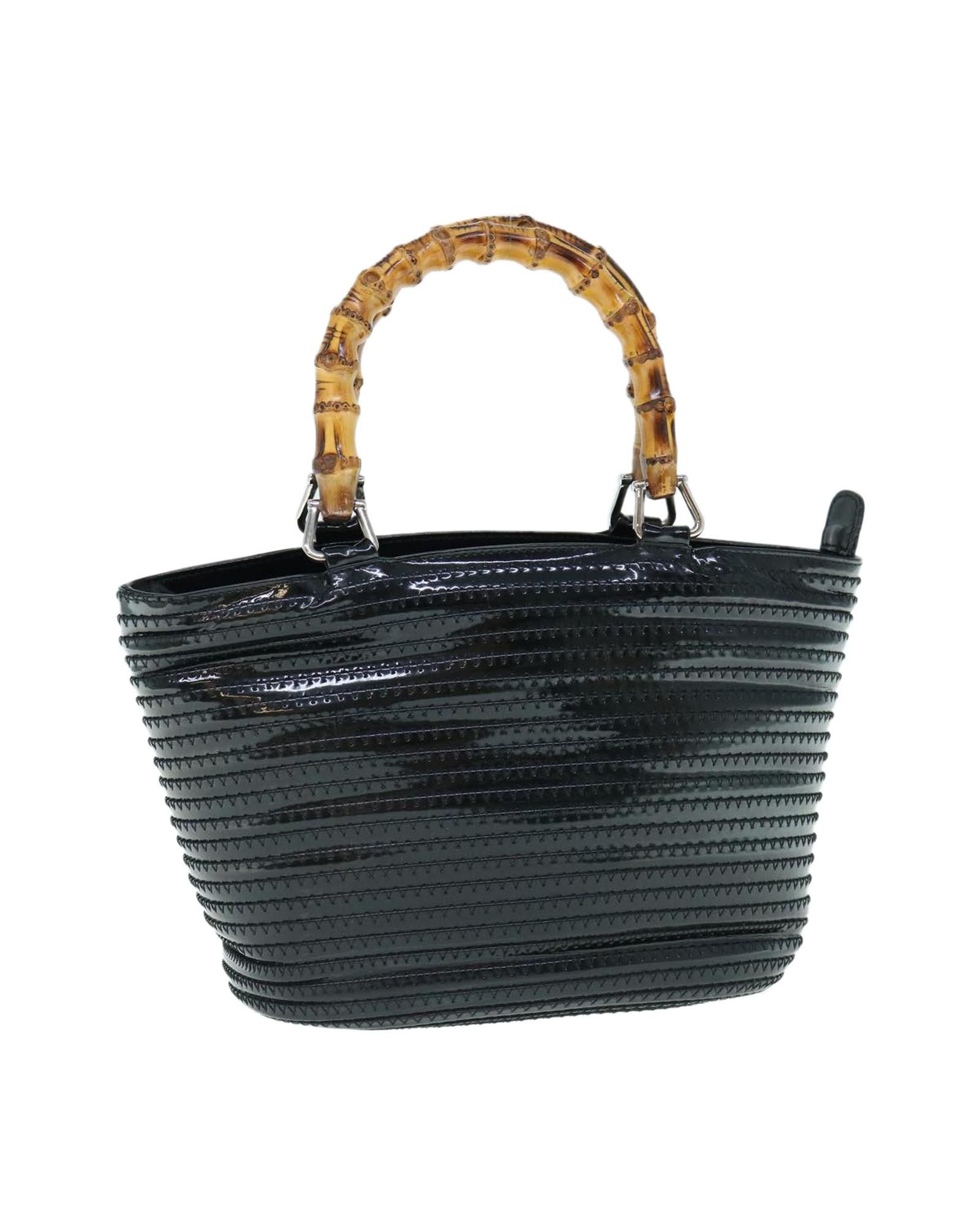 image of Gucci Patent Leather Hand Bag With Bamboo Detail - Black, Women's