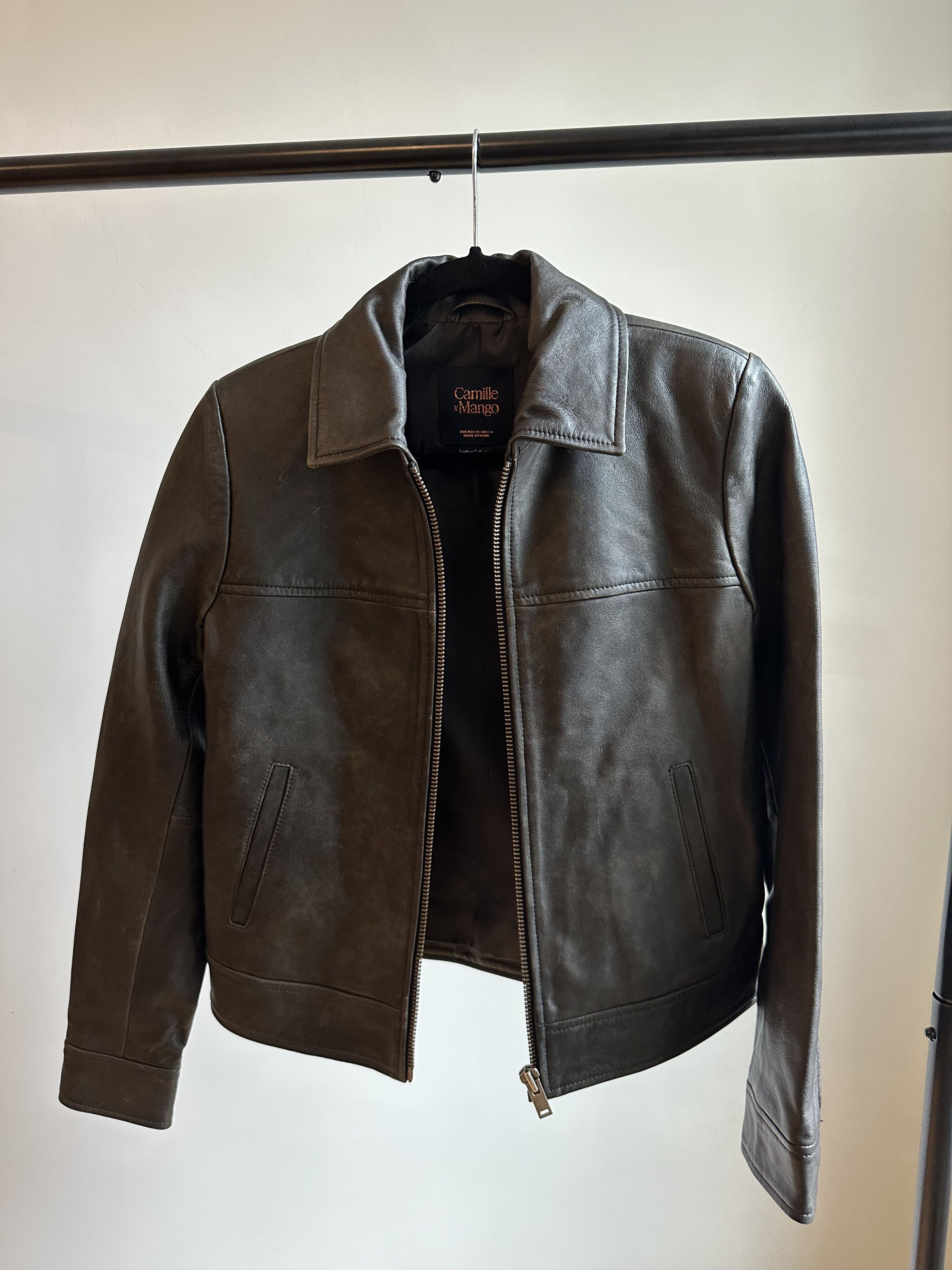 Mango Mango x Camille Black Leather Jacket Worn Effect Grailed