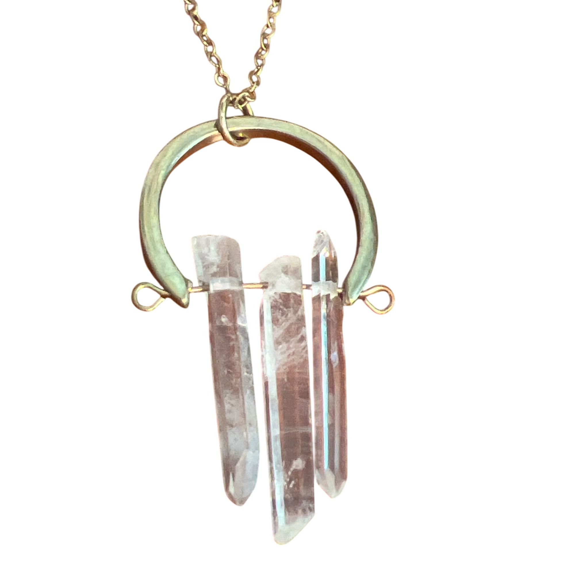 Other Gold Chain Necklace Clear Quartz Crystal Pendant 3 Spears Bo Size ONE SIZE - 2 Thumbnail
