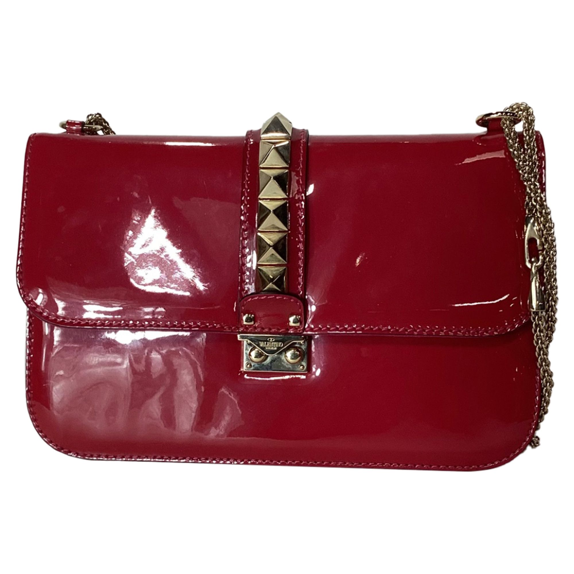 Valentino Valentino Rockstud Glam Lock Flap Bag in Red Patent Leather Size ONE SIZE - 1 Thumbnail