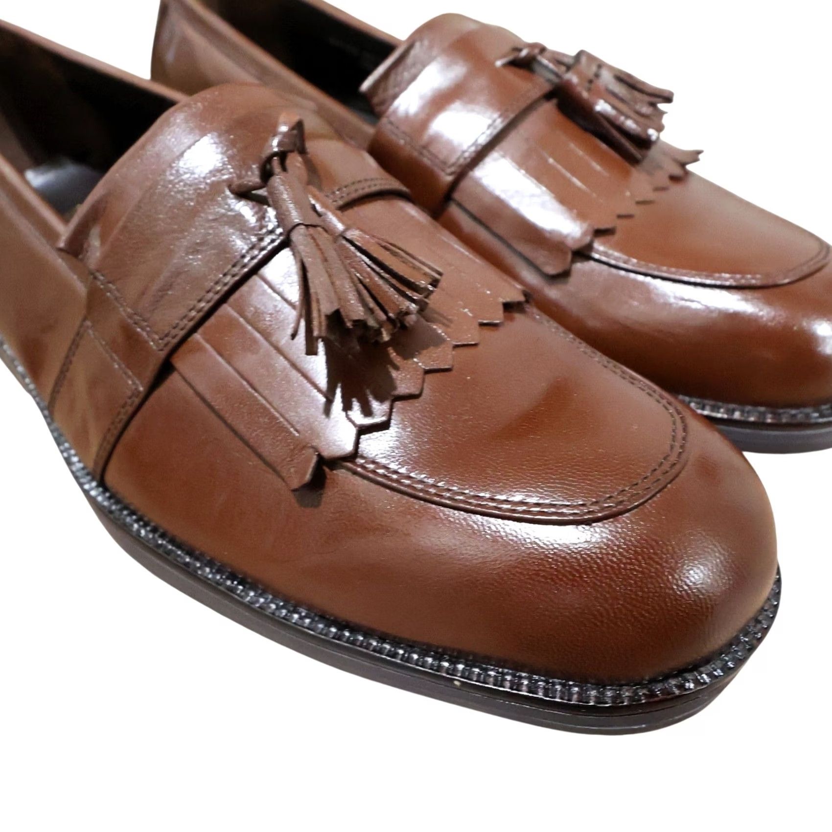 Vintage French Shriner Mens 13 Loafers Leather Tan Brighton Kiltie Tassel Slip On Dress Size US 13 / EU 46 - 4 Thumbnail