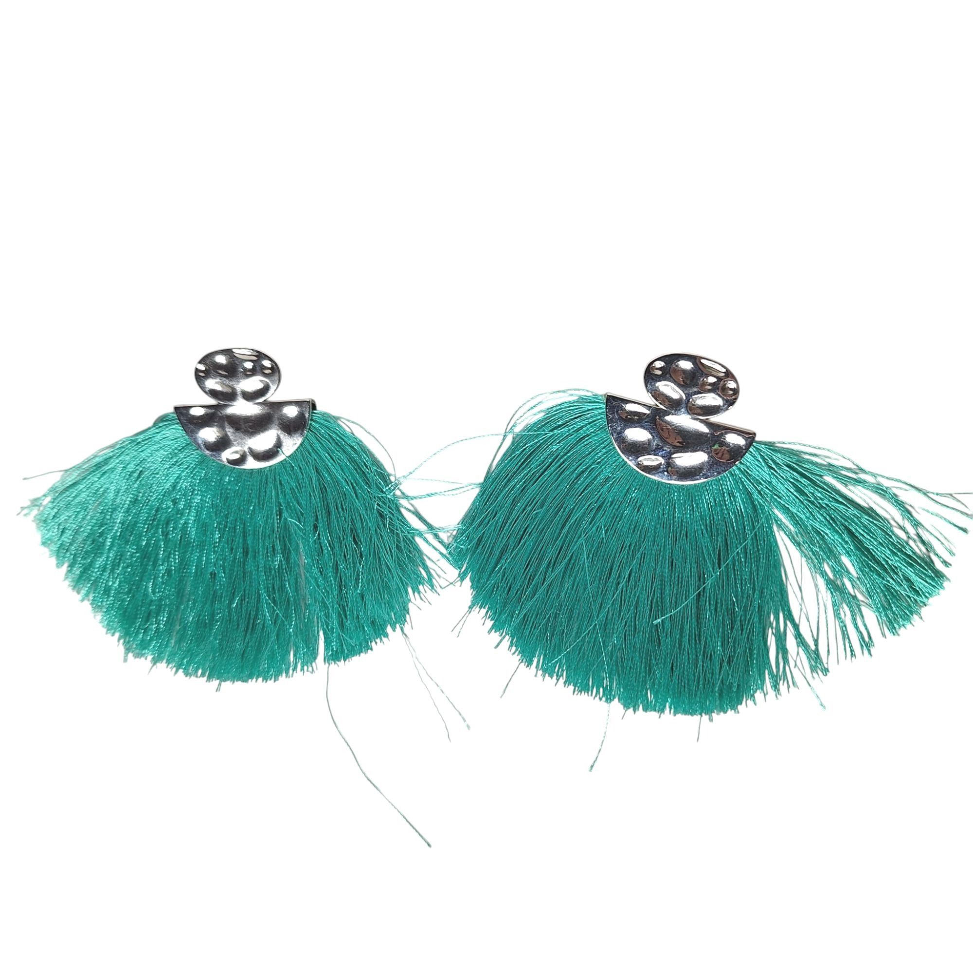 Other Teal Fringe Tassel Earrings Silver Tone Hammered Boho Mermai Size ONE SIZE - 1 Thumbnail