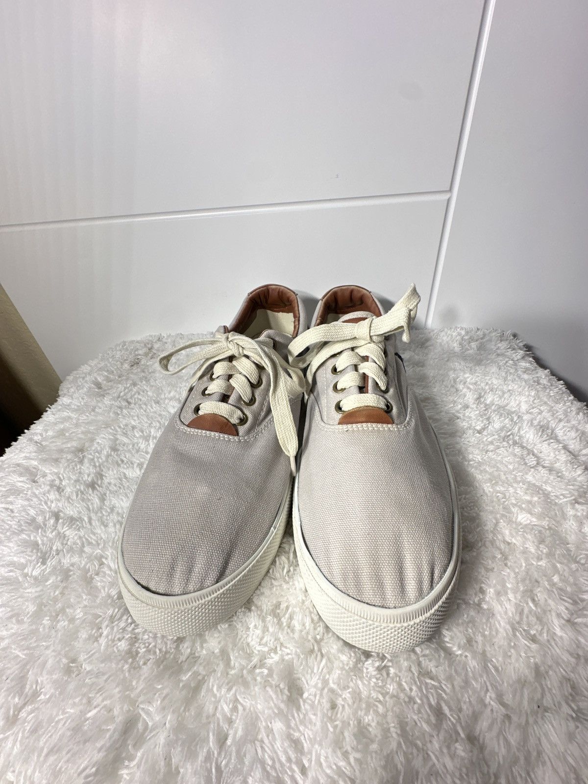 Polo Ralph Lauren Polo Ralph Lauren Gray Canvas Sneakers w/Brown Leather Size US 11.5 / EU 44-45 - 3 Thumbnail