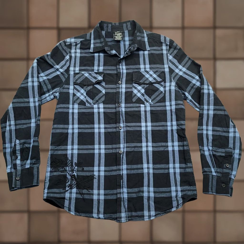 Vintage MMA Elite Men's Shirt Blue Black Plaid Long Sleeve Button-Up M Embroidered Size US M / EU 48-50 / 2 - 1 Thumbnail