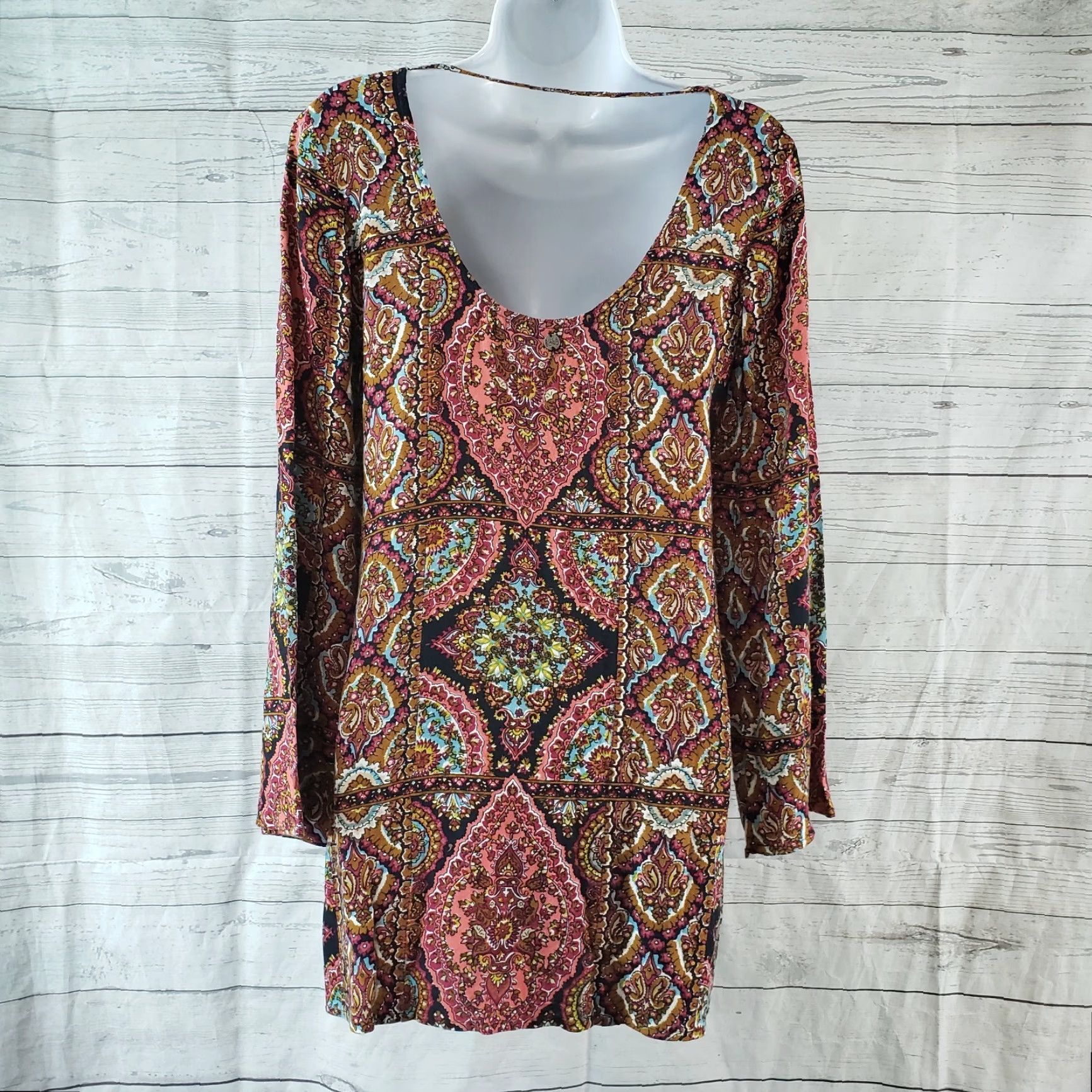Billabong Billabong Womens Dress Sz Small Pink Brown Boho Long Sleeve Scoop Back Size S / US 4 / IT 40 - 4 Thumbnail