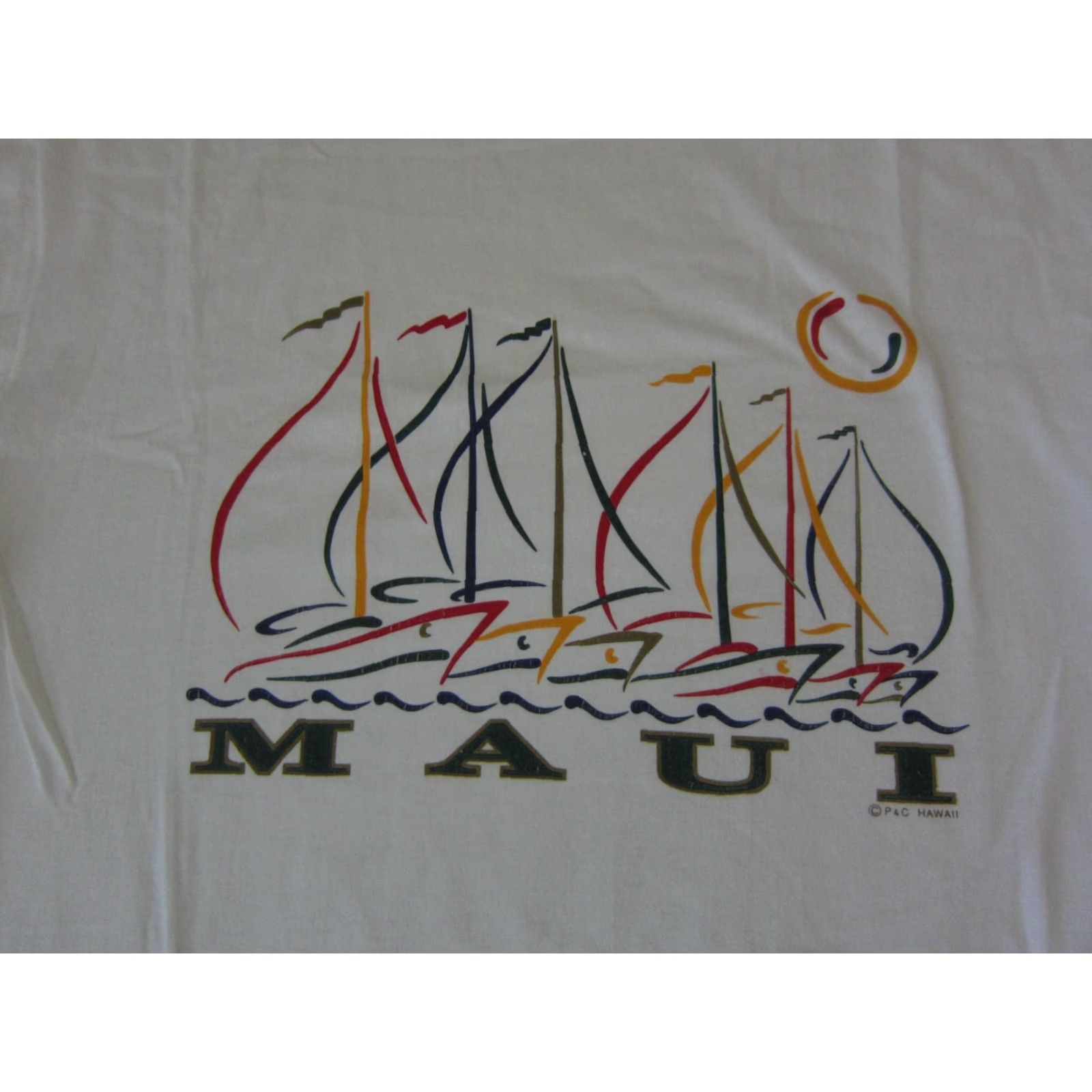 Hanes VINTAGE Hanes Maui Shirt Adult XL White Hawaii Mens Sailing Boat 80s Classic School T-Shirt Size US XL / EU 56 / 4 - 2 Thumbnail
