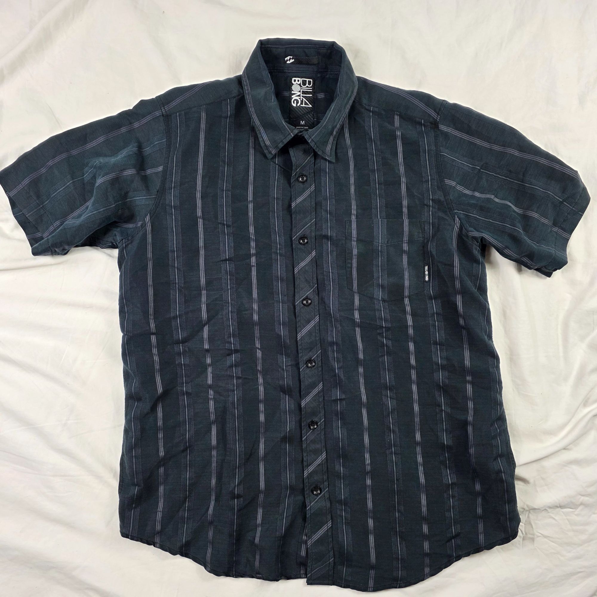 Billabong Billabong Mens Medium Striped Button Up Short Sleeve Black S Size US M / EU 48-50 / 2 - 1 Thumbnail