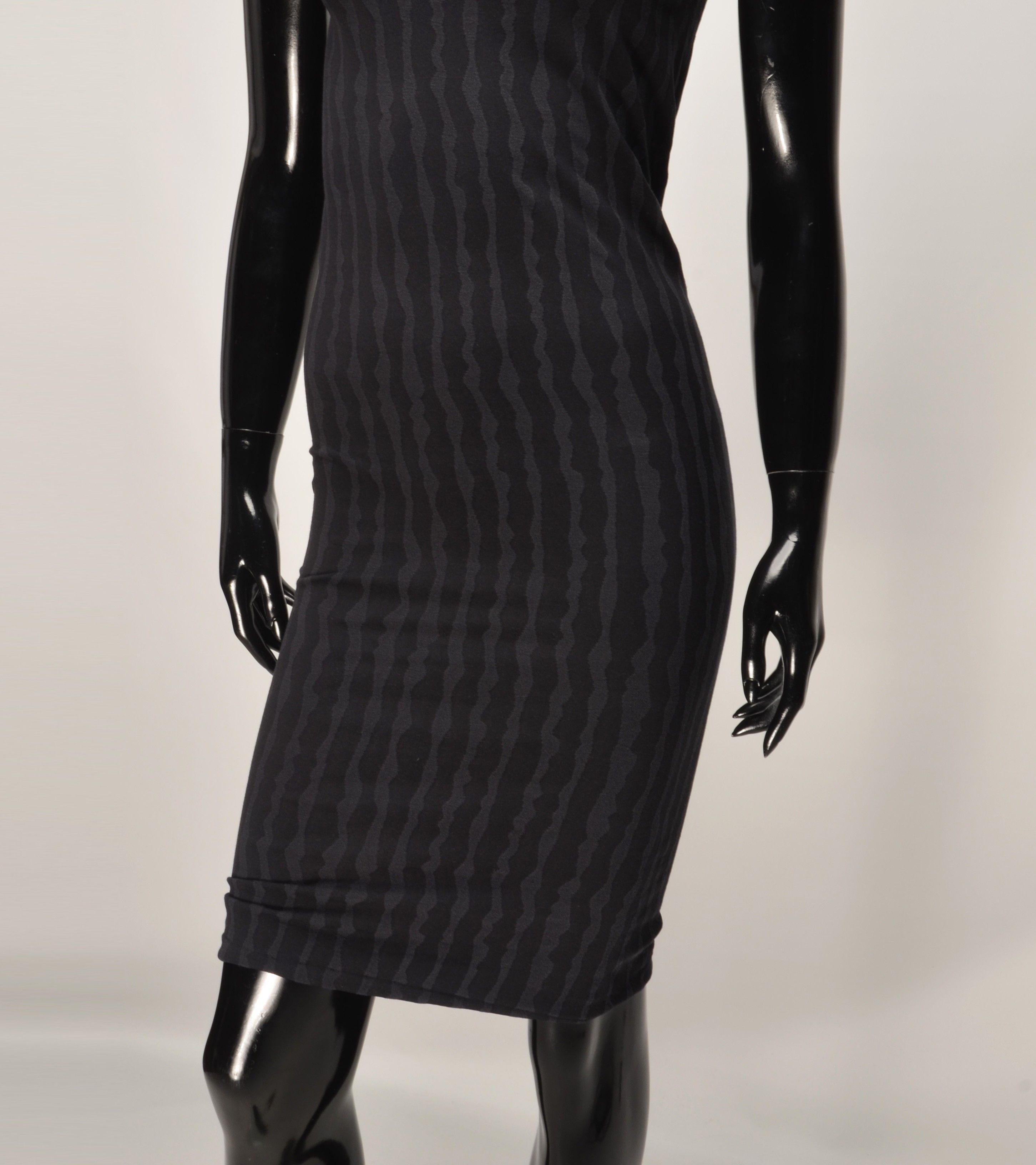 Wolford Wolford Striped Off Shoulders Dark Gray Bodycon Dress Size XS / US 0-2 / IT 36-38 - 3 Thumbnail
