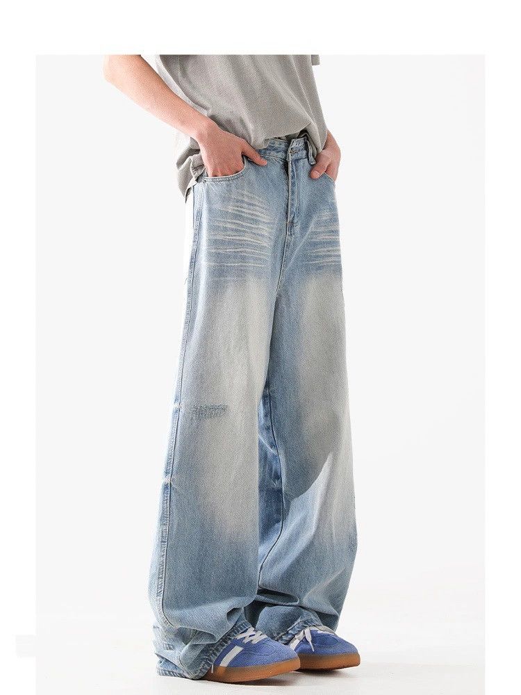 Jean American washed men's cleanfit casual loose blue jeans Size US 32 / EU 48 - 4 Thumbnail