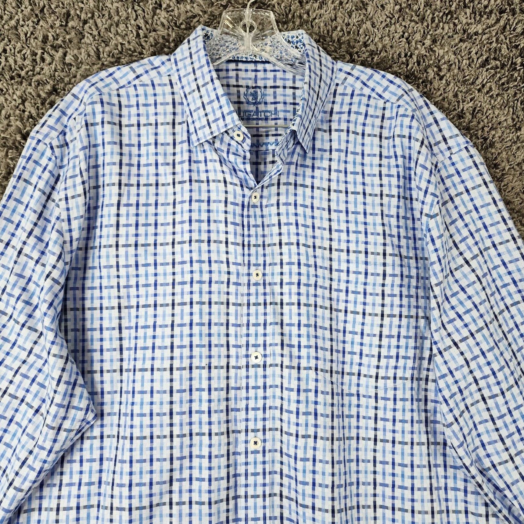 BUGATCHI Bugatchi Uomo Mens Long Sleeve Dress Shirt Blue XL Size 46R - 3 Thumbnail
