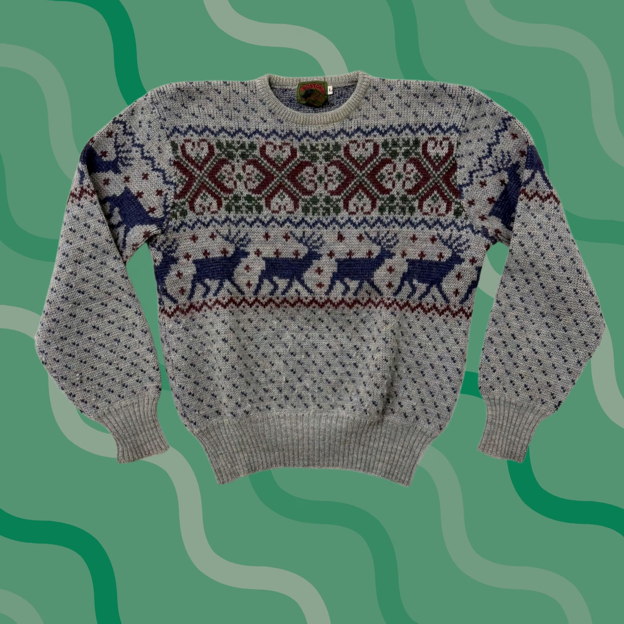 Vintage VINTAGE Boston Traders Sweater Mens L Gray Wool Fair Isle Reindeer Christmas pullover Crew Neck Knit Heavyweight Winter Casual Modern Size US L / EU 52-54 / 3 - 1 Thumbnail