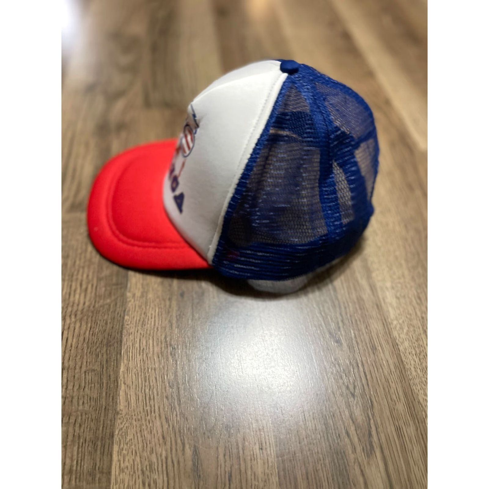 Vintage Merica Trucker Hat White Red Blue Eagle Flat Bill One Size Mens Hats Size ONE SIZE - 2 Thumbnail