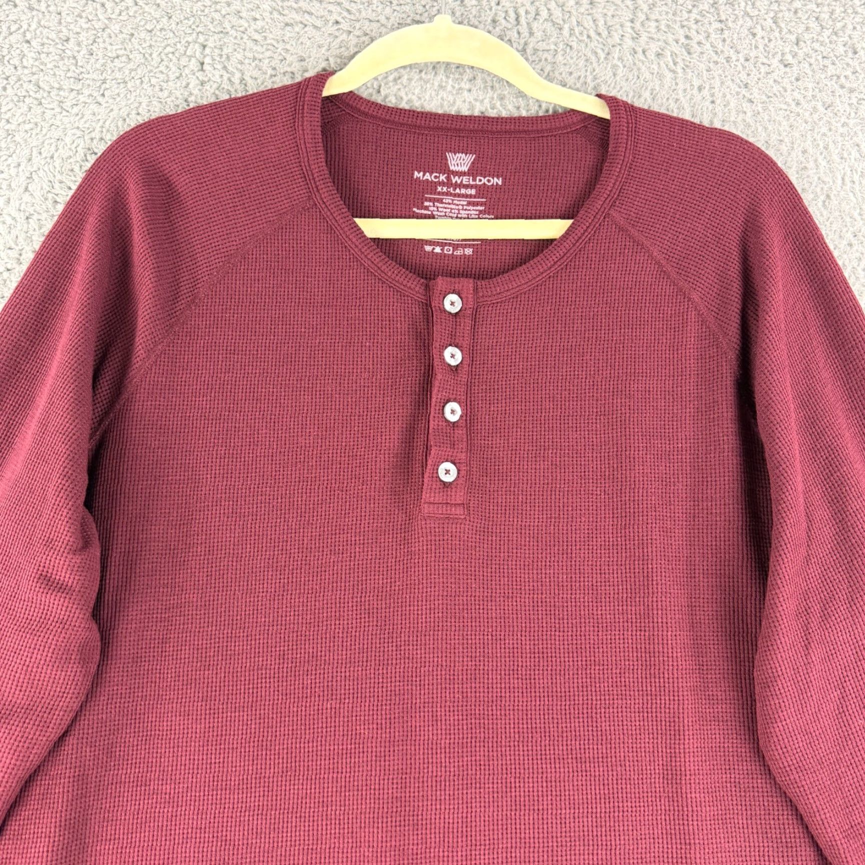 Vintage Mack Weldon Henley Shirt Mens 2XL Maroon Long Sleeve Thermal Crew Neck Shirt Size US XXL / EU 58 / 5 - 2 Thumbnail