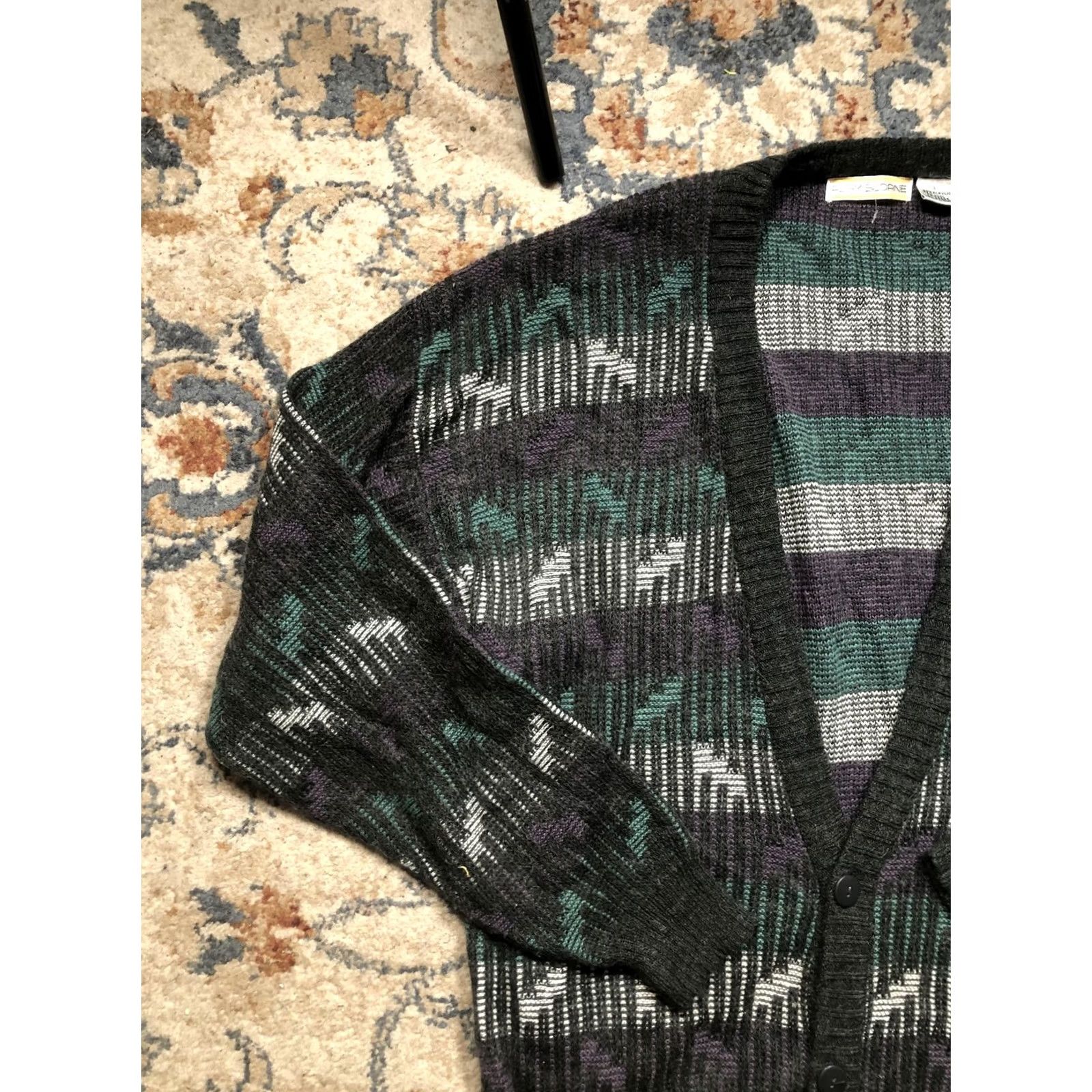 Vintage VINTAGE Adam Sloane Cardigan Sweater Mens Large Gray Green Wool Blend 80s 90s Size US L / EU 52-54 / 3 - 3 Thumbnail