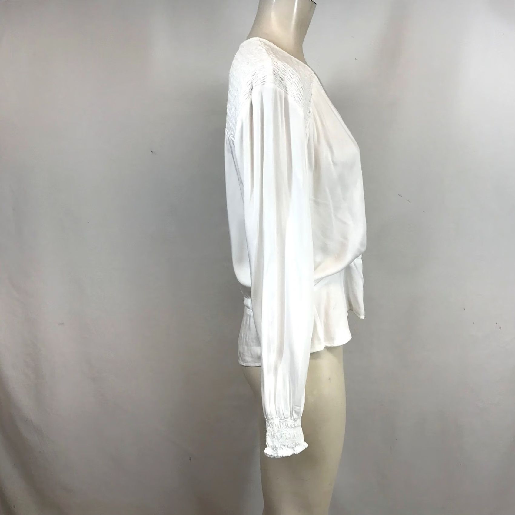 CLOT Cloth & Stone White Wrap Blouse V-Neck Long Sleeve S Small Ecovero Viscose Boho Peplum Ruffle Cuffs Lightweight Casual Workwear Travel Womens Size S / US 4 / IT 40 - 4 Thumbnail