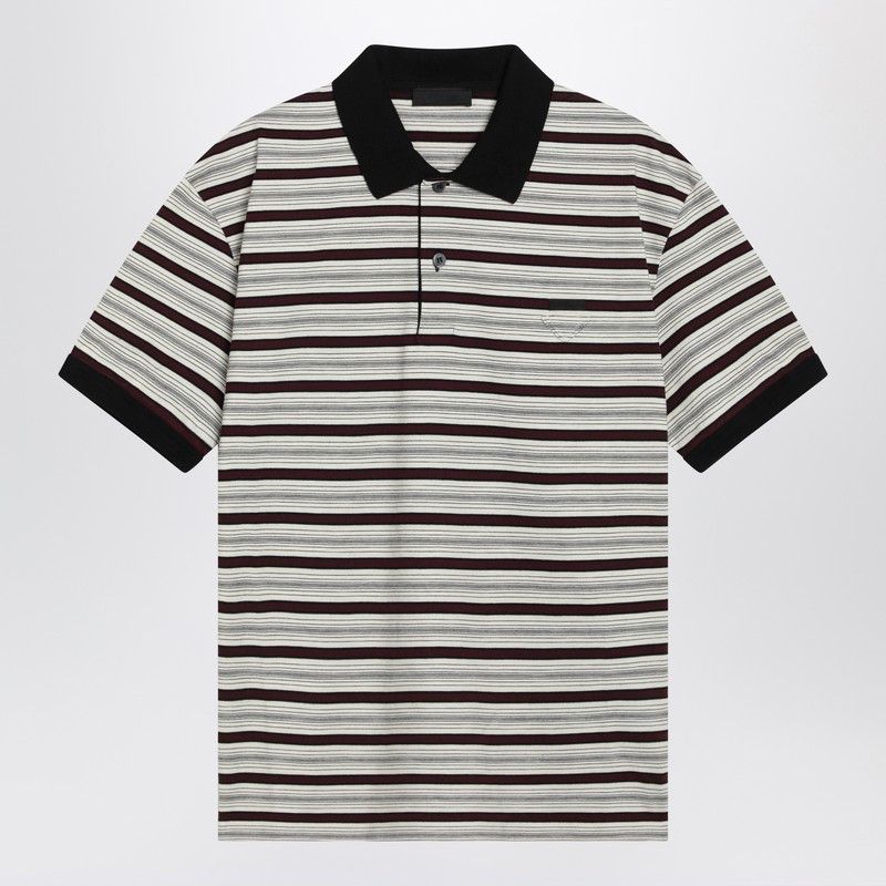Prada Prada Ivory/Garnet Striped Cotton Polo Shirt Size US M / EU 48-50 / 2 - 1 Thumbnail