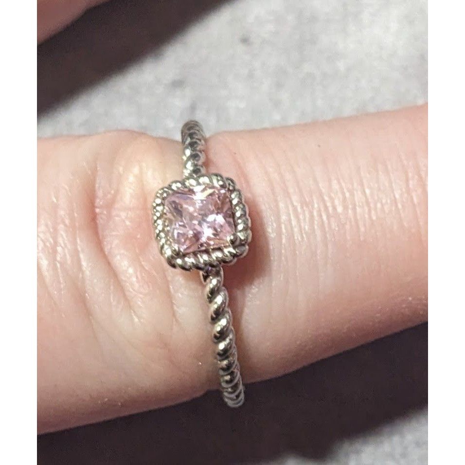 Other Dainty Coquette Silver Tone Ring With Pastel Pink Gem Signed Size ONE SIZE - 4 Thumbnail
