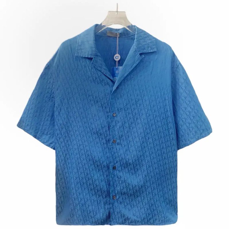 Dior Dior Light Blue Silk Men’s Short Sleeve Shirt 0089 Size US M / EU 48-50 / 2 - 1 Thumbnail