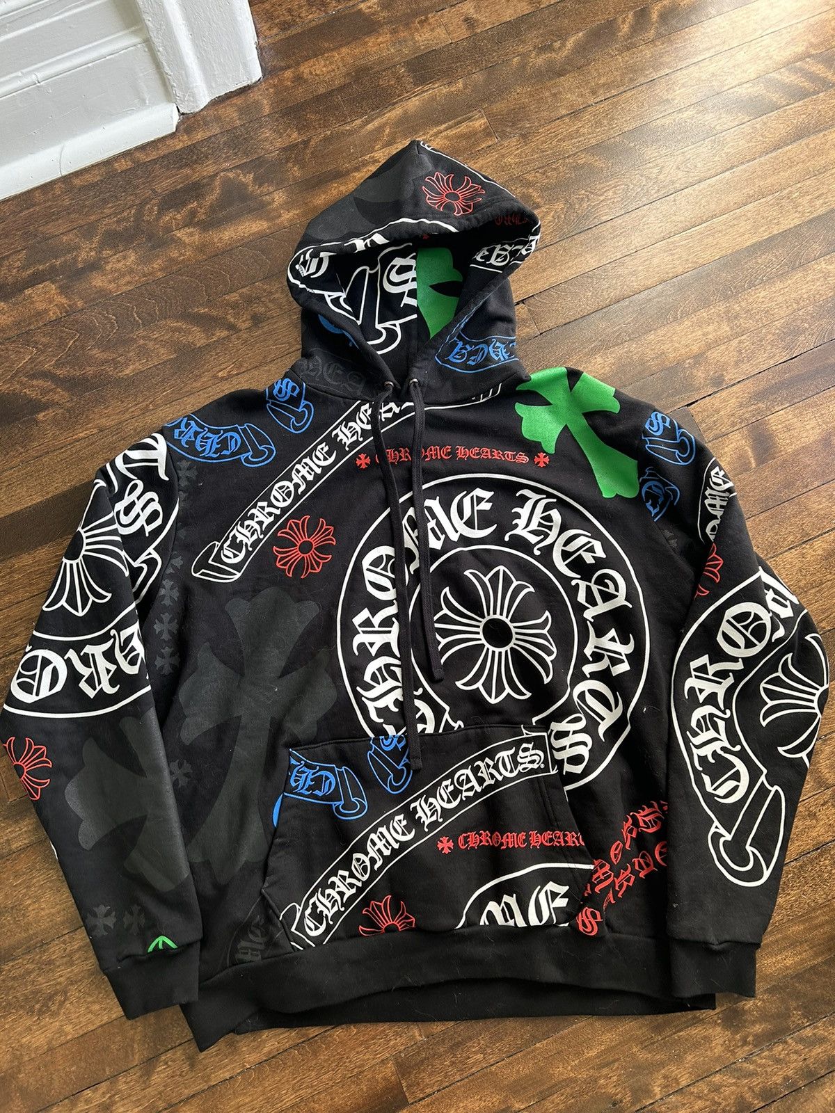 image of Chrome Hearts Black Stencil Hoodie, Men's (Size Large)
