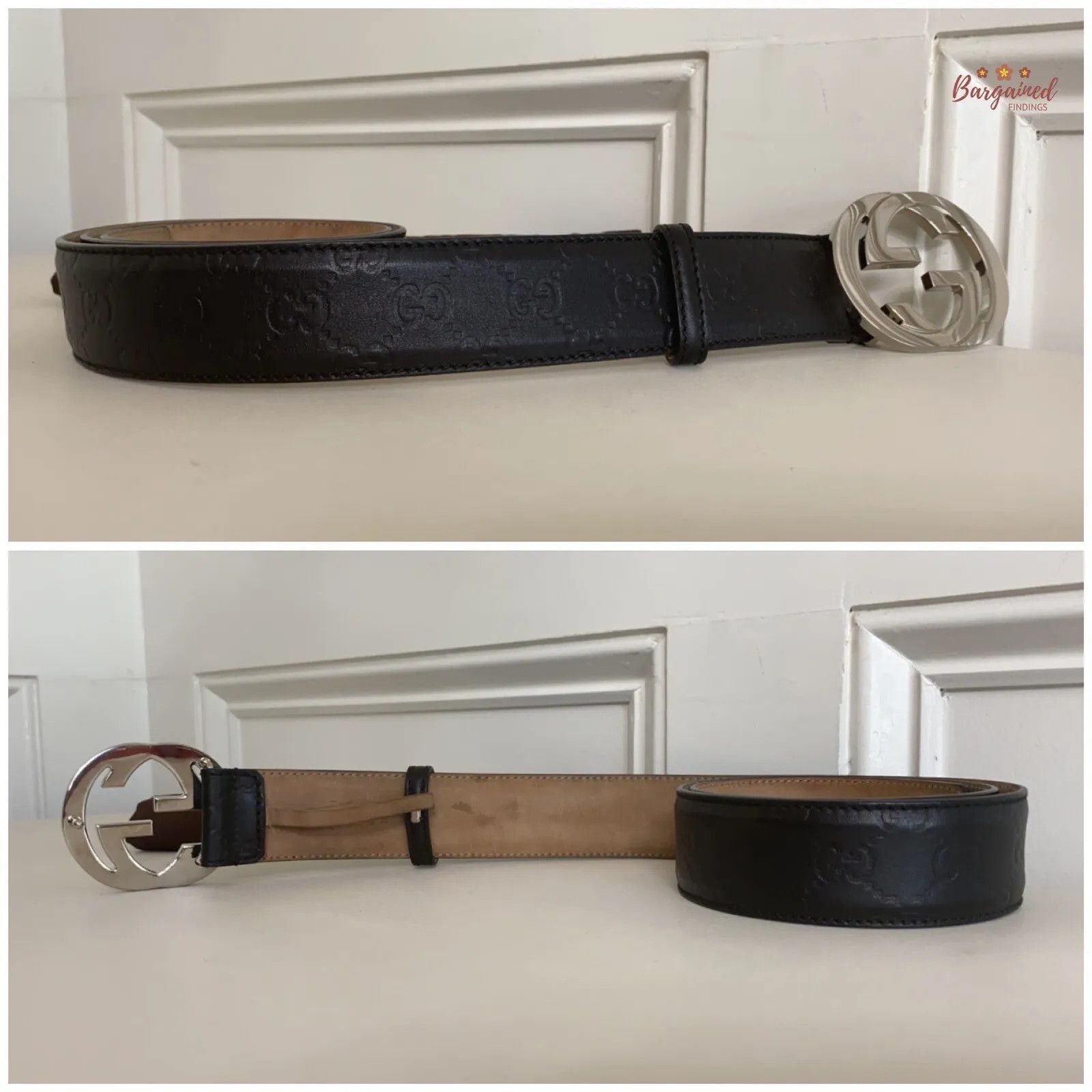 Gucci Gucci Black Guccissima Leather Silver Interlocking G Belt Size 34 - 7 Thumbnail