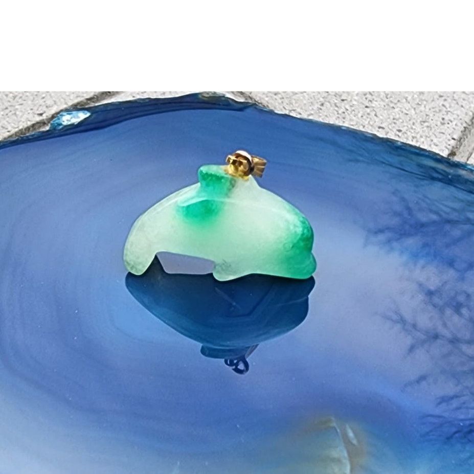 Vintage Vintage Polished Jadeite Etched Dolphin Pendant Charm Size ONE SIZE - 2 Thumbnail