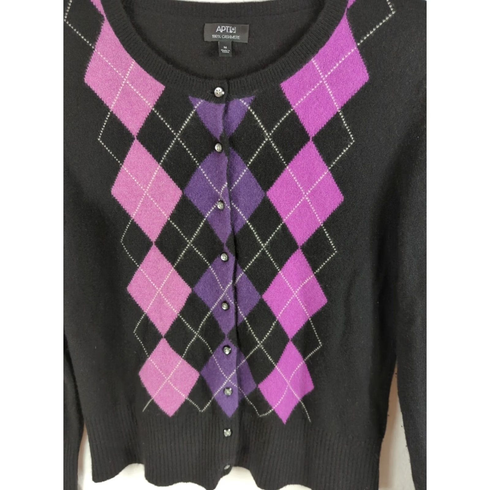 Apt. 9 Apt. 9 Womens Sweater Cardigan Multicolor Argyle Diamond Button Front Cashmere M Size M / US 6-8 / IT 42-44 - 2 Thumbnail