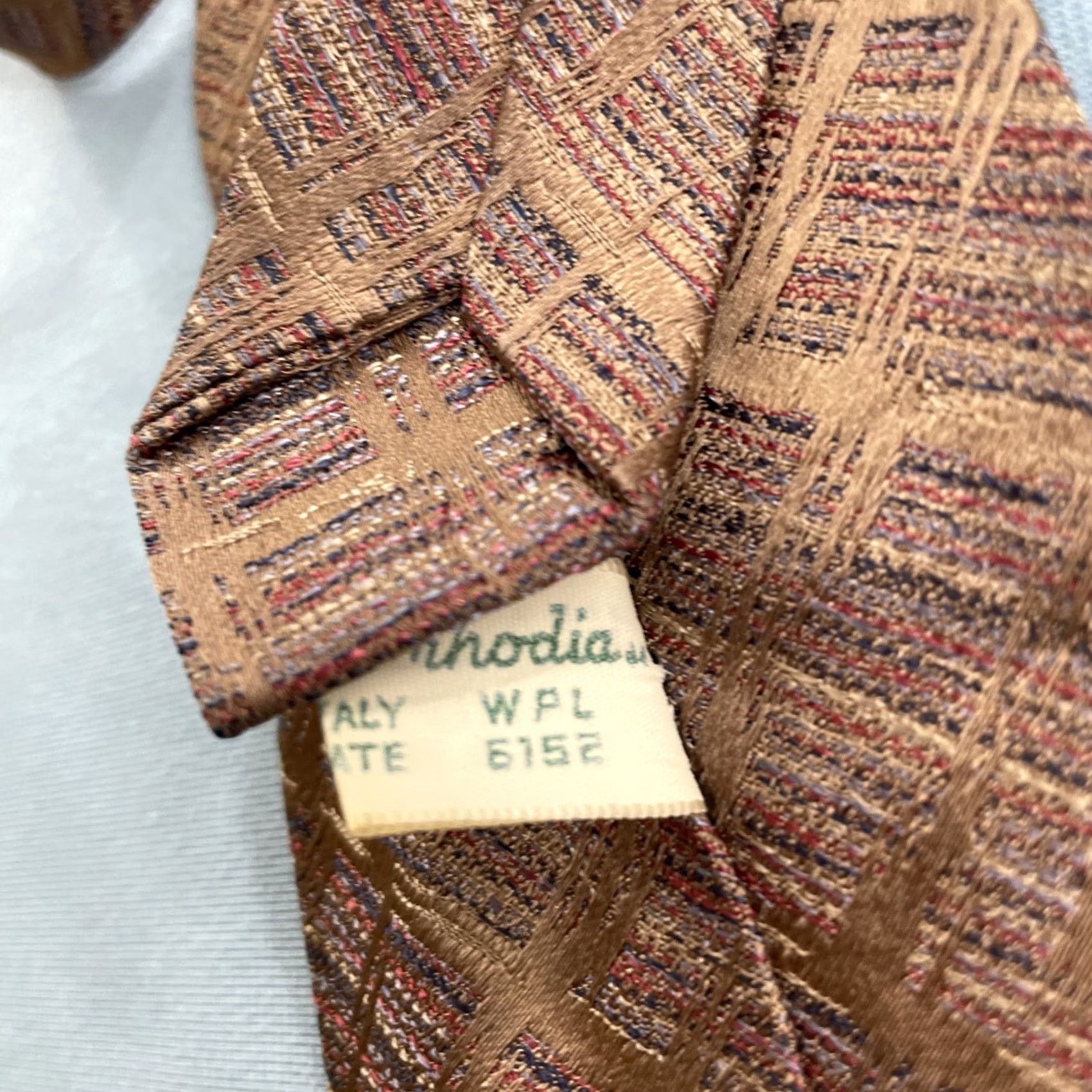 MCM VINTAGE Rhodia Necktie Italian Woven Tie Geometric Plaid Brown Red Blue 3x48" Mens Tie Size ONE SIZE - 7 Thumbnail