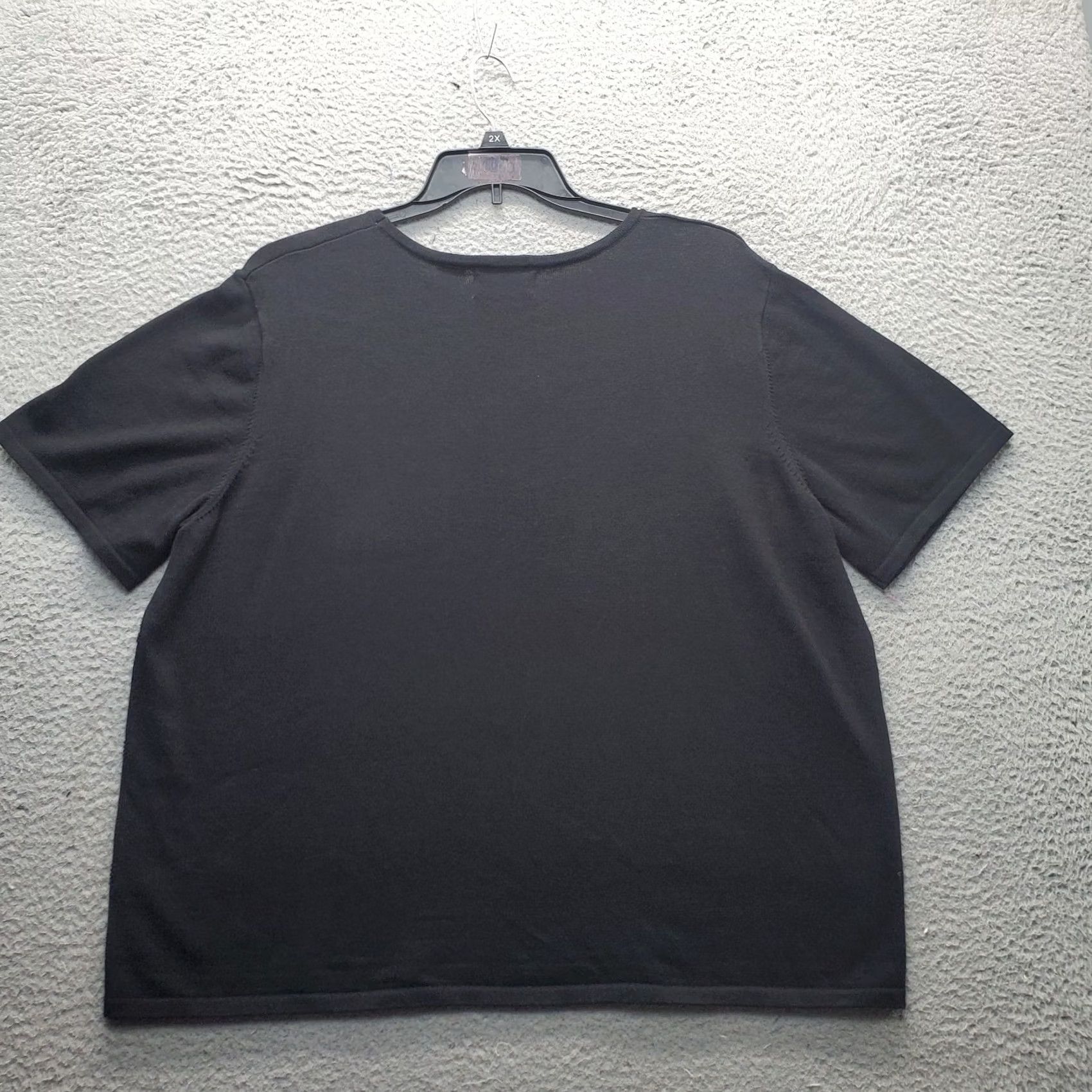 Vintage Alfred Dunner Knit Top Womens 2X Black Embellished Pocket Short Sleeve Crew Neck Shirt Womens Size 2X Black Beaded Pockets Casual Loose Womens Size XXL / US 16-18 / IT 52-54 - 2 Thumbnail