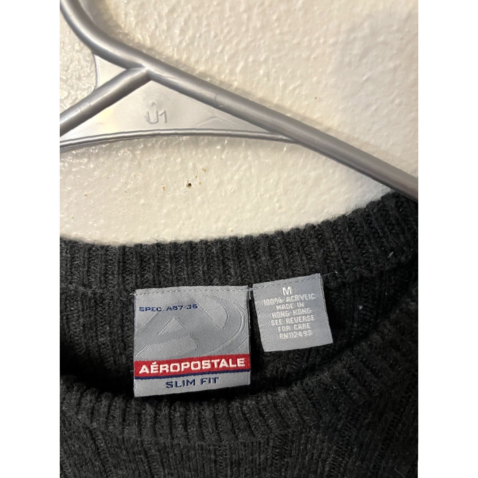 Vintage Aéropostale Slim Fit Sweater Mens M Gray Dark Solid Pullover Acrylic Knit Style Crew Neck Logo Casual Size US M / EU 48-50 / 2 - 3 Thumbnail
