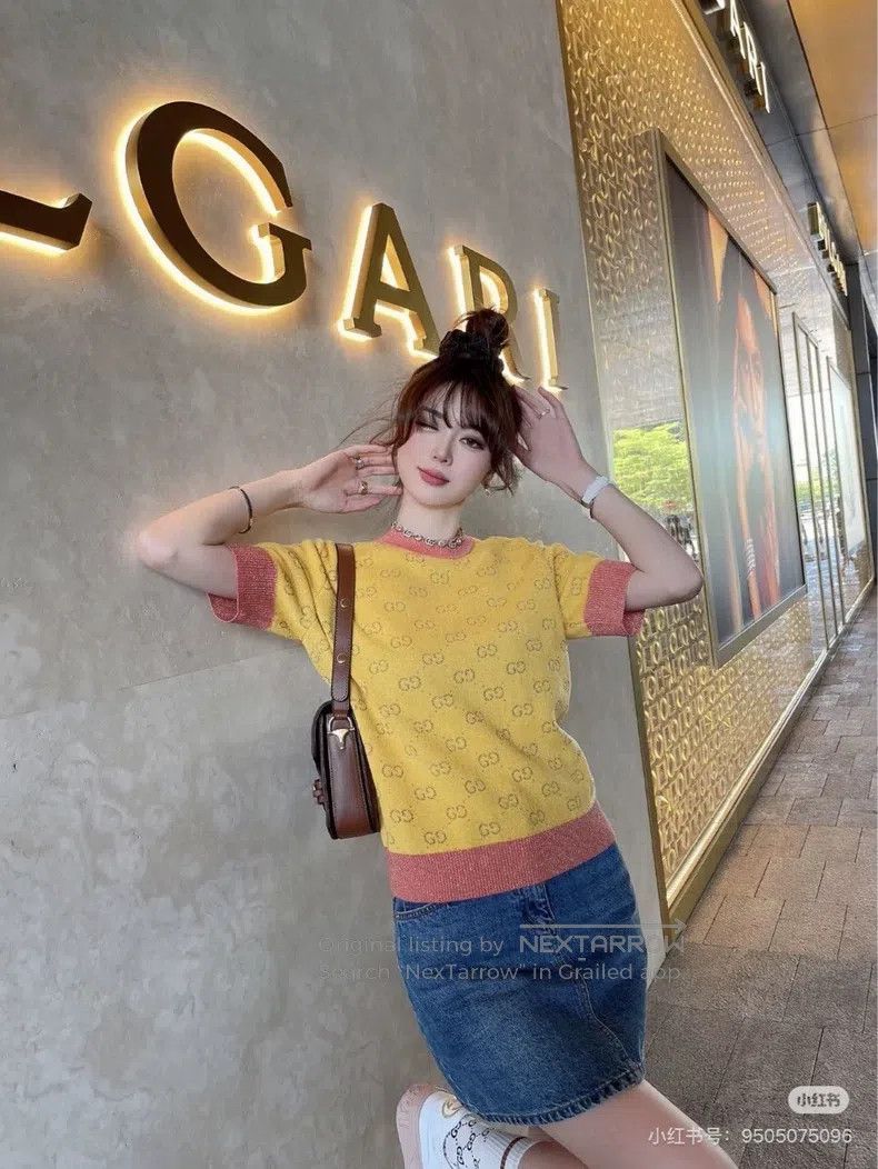 Gucci gucci Yellow full-print logo short-sleeved knitwear Size S / US 4 / IT 40 - 7 Thumbnail