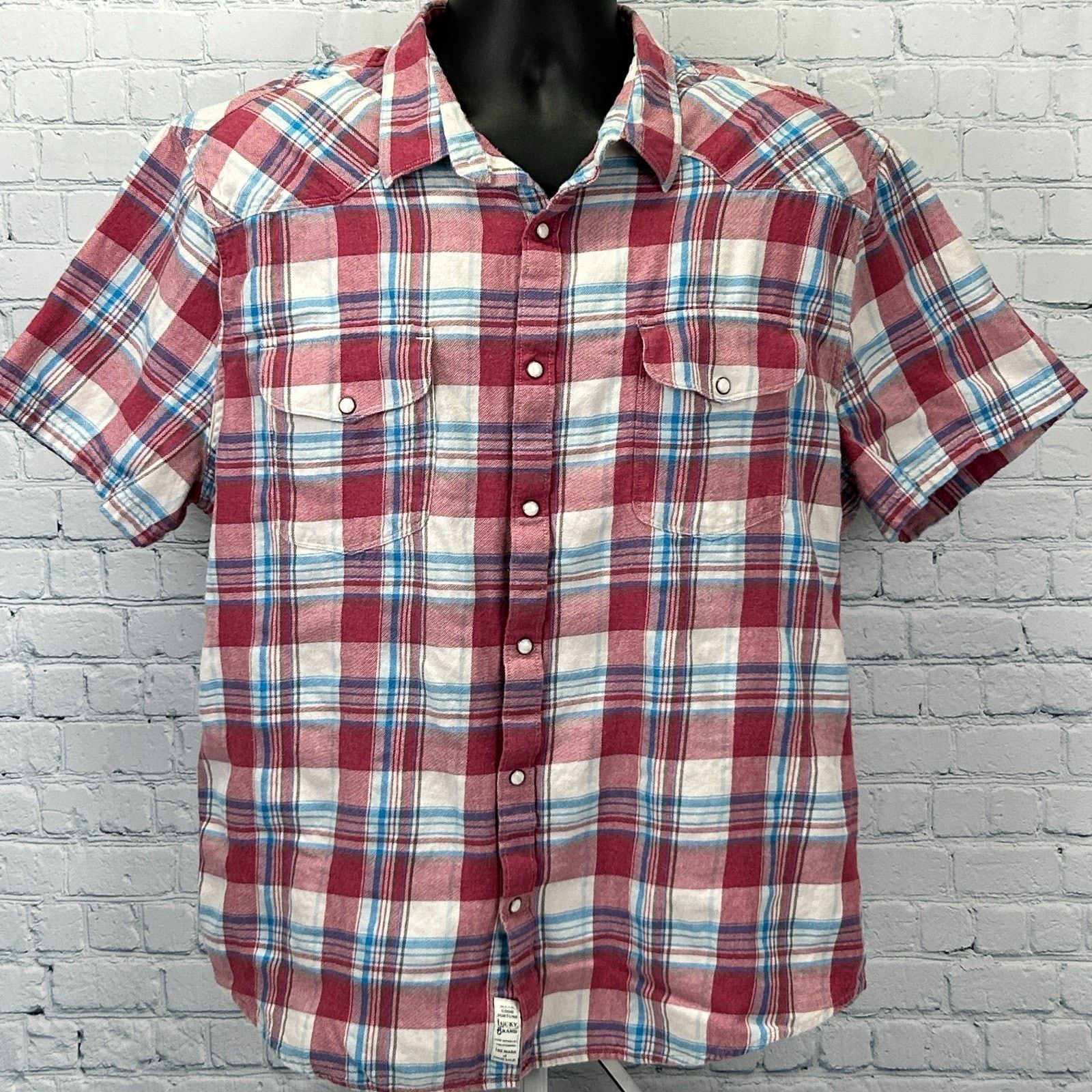 Lucky Brand Lucky Brand Pearl Snap Button Front Shirt Red Plaid 2XL XXL Size US XXL / EU 58 / 5 - 2 Thumbnail