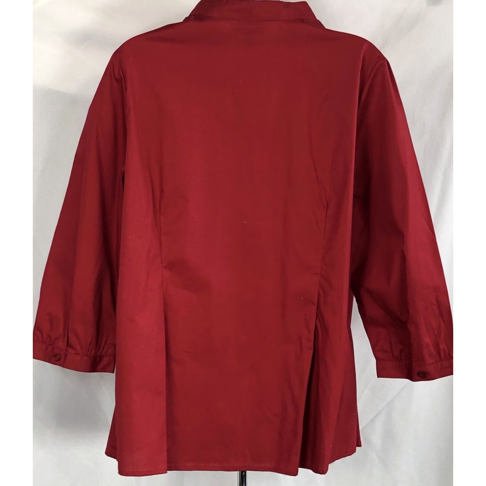 Vintage St. John'S Bay Top 1X Red Button Up Pleated 3/4 Sleeves Mock Collar Career Holiday - Cotton, Spandex Size XL / US 12-14 / IT 48-50 - 3 Thumbnail