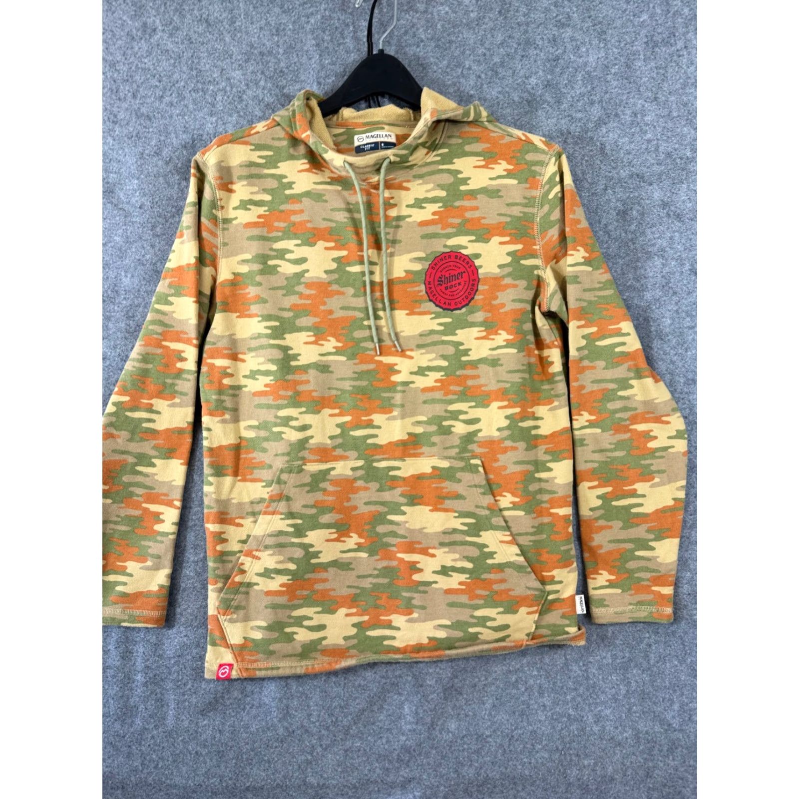 Vintage Magellan Hoodie Sweatshirt Mens S Beige Green Camo Shiner Bock Logo Classic Fit Atmosphere: Army Outdoor Hooded Drawstring Pullover (Vintage No) Size US S / EU 44-46 / 1 - 3 Thumbnail
