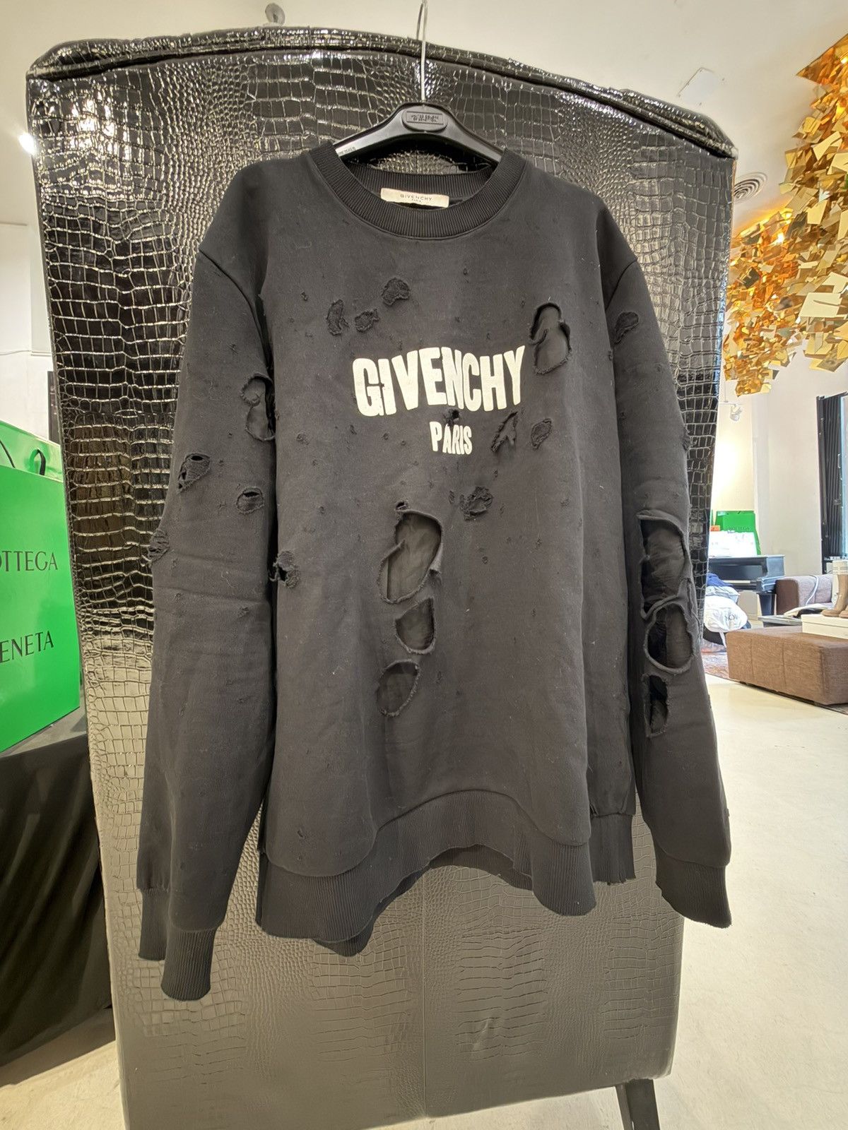 Givenchy 🔥 GIVENCHY Paris Distressed "Destroyed" Logo Sweatshirt 🔥 Size US XXL / EU 58 / 5 - 1 Thumbnail