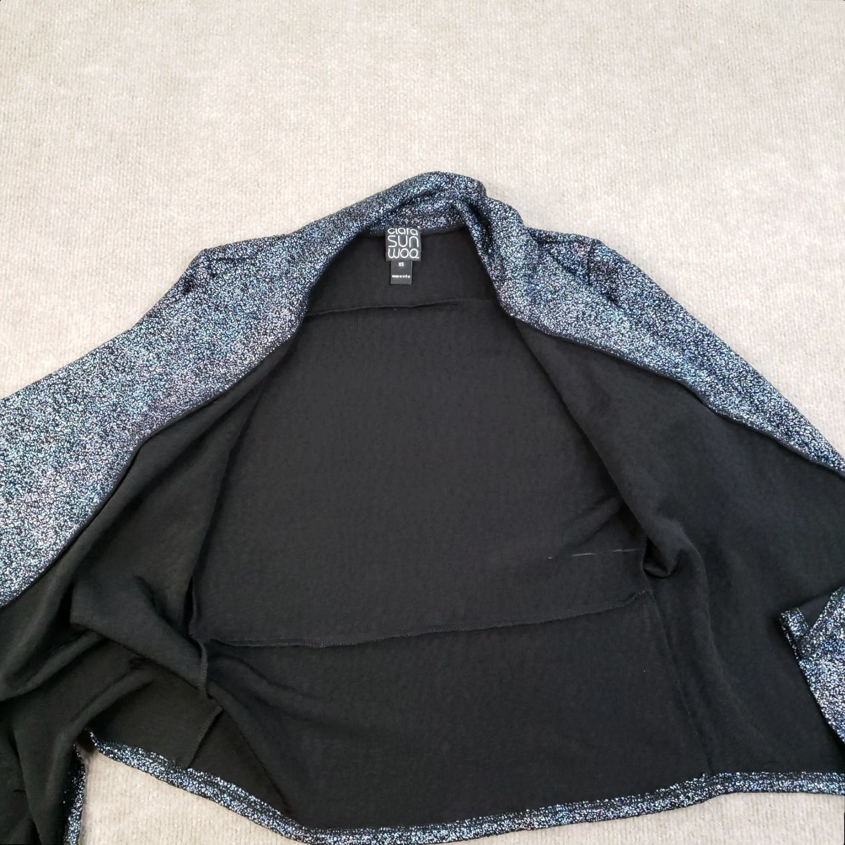 Vintage Clara Sun Woo Sweater Cardigan Womens XS Black Blue Open Front Flowy Sparkly Size XS / US 0-2 / IT 36-38 - 7 Thumbnail