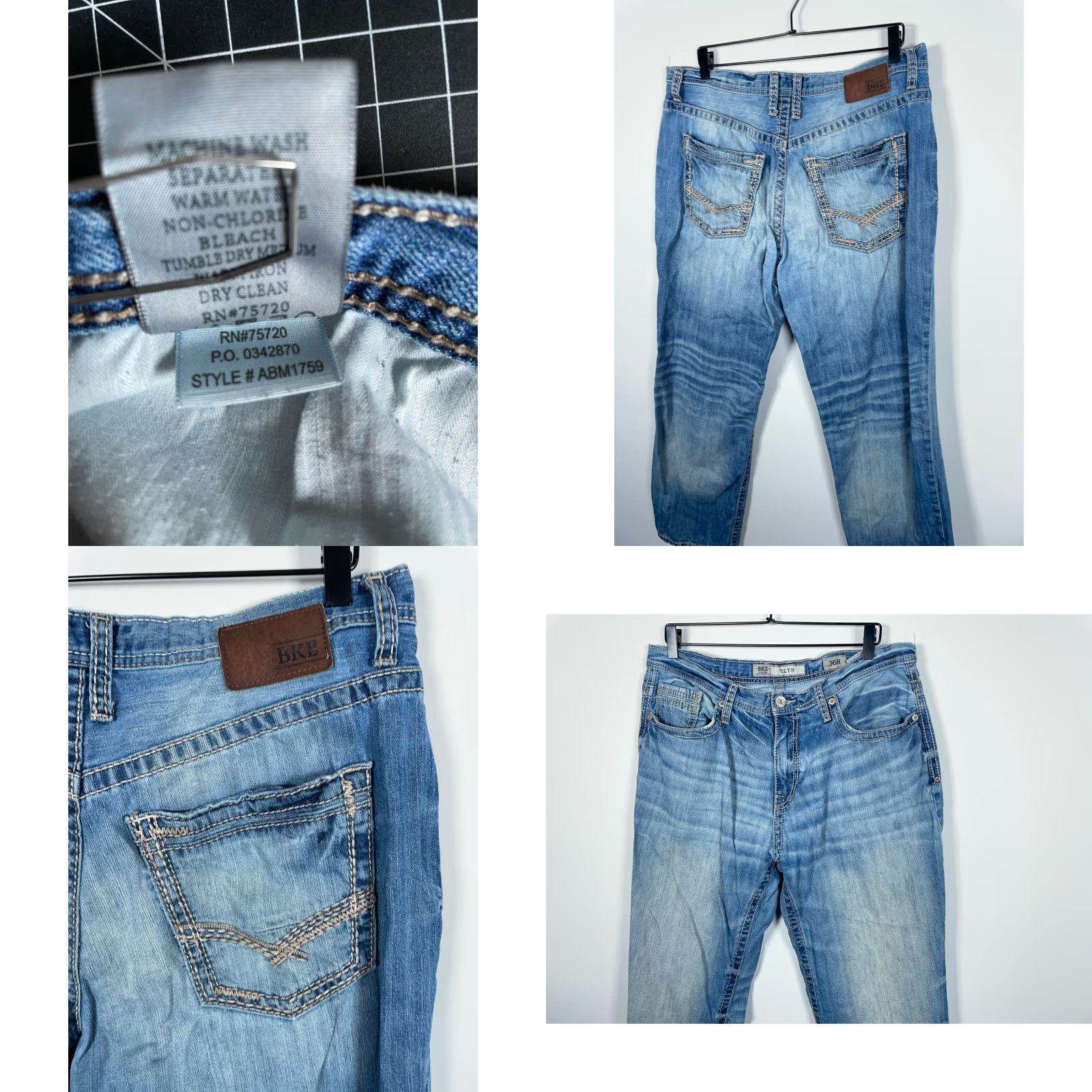Vintage Men's BKE Seth Jeans 36R Blue Denim Straight Leg 36 x 31 Contrast Fades Y2K Size US 36 / EU 52 - 9 Thumbnail