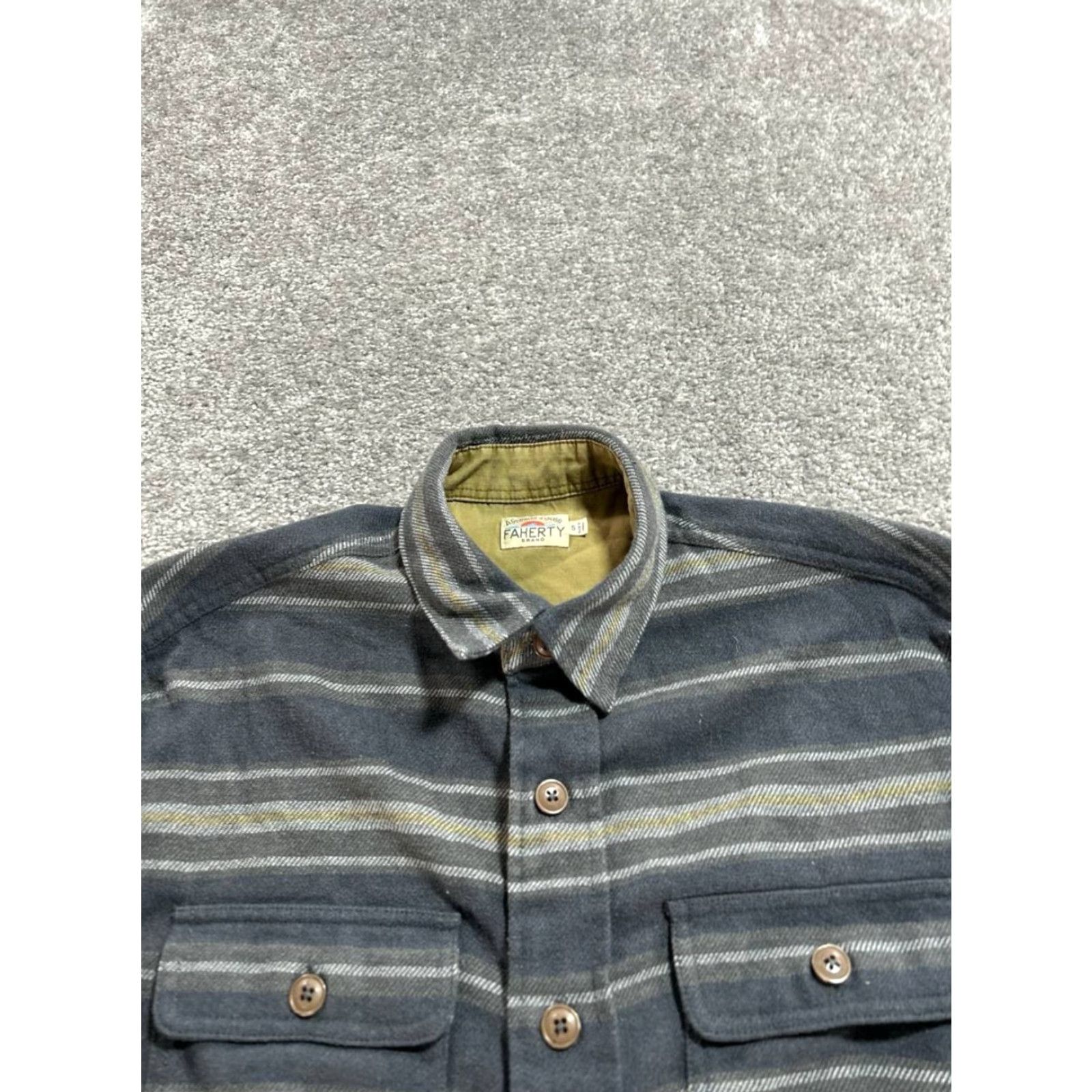 Faherty Faherty Shacket Mens Small Gray Flannel Striped Button Front Elbow Patch Pocket Casual Jacket Size US S / EU 44-46 / 1 - 3 Thumbnail
