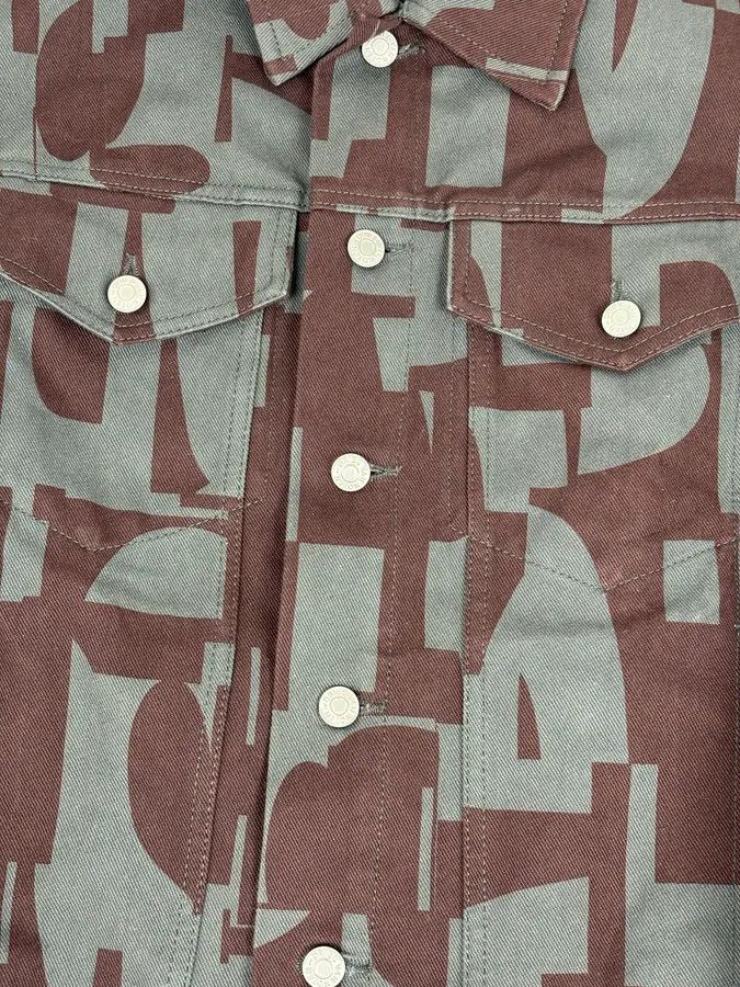 Dries Van Noten Dries Van Noten Burgundy & Grey Digital Print Denim Jacket Size US M / EU 48-50 / 2 - 8 Thumbnail