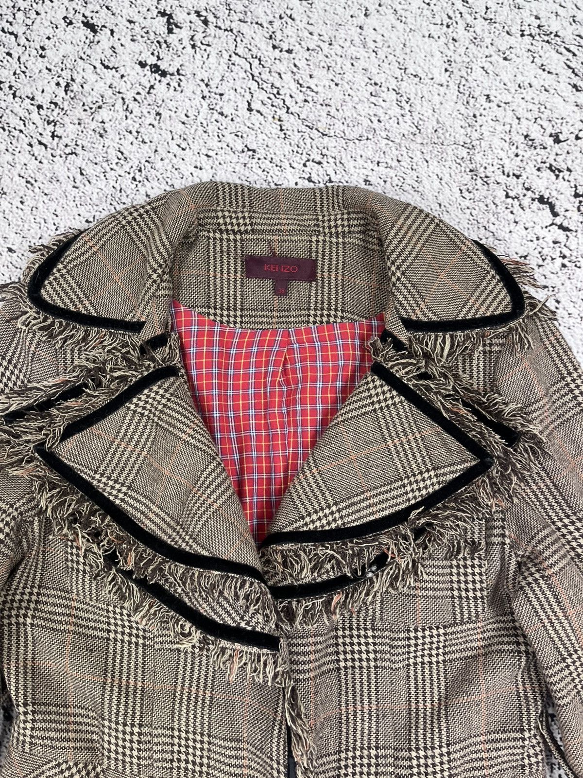 Kenzo Vintage Kenzo Plaid Coat Frayed Trim Wool Blend Womens 38 Size XS / US 0-2 / IT 36-38 - 7 Thumbnail
