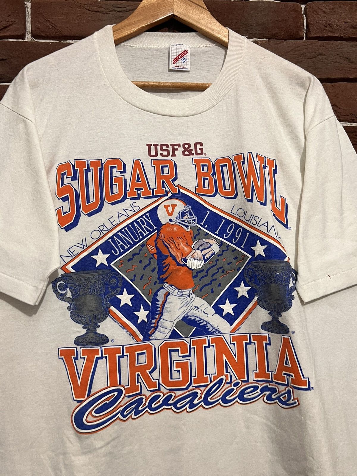 NCAA Vaintage 1991 90s Sugar Bowl Virginia Cavaliers Football Tee Size US XXL / EU 58 / 5 - 2 Thumbnail