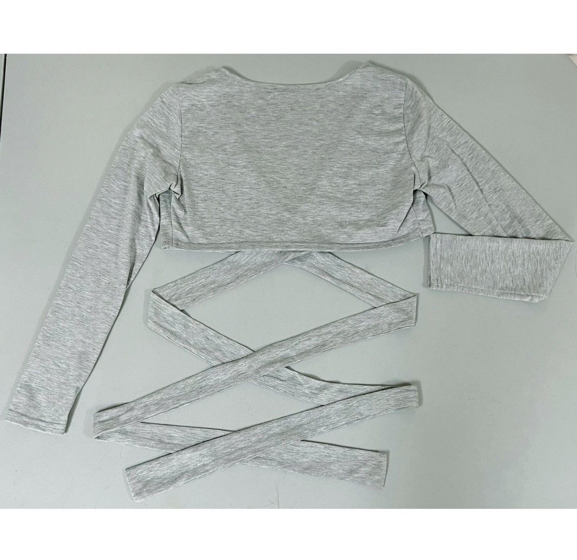 Japanese Brand Gray 3/4 Sleeve Wrap-Around Cardigan Crop Top Shirt Size M ⛓️ Size M / US 6-8 / IT 42-44 - 2 Thumbnail