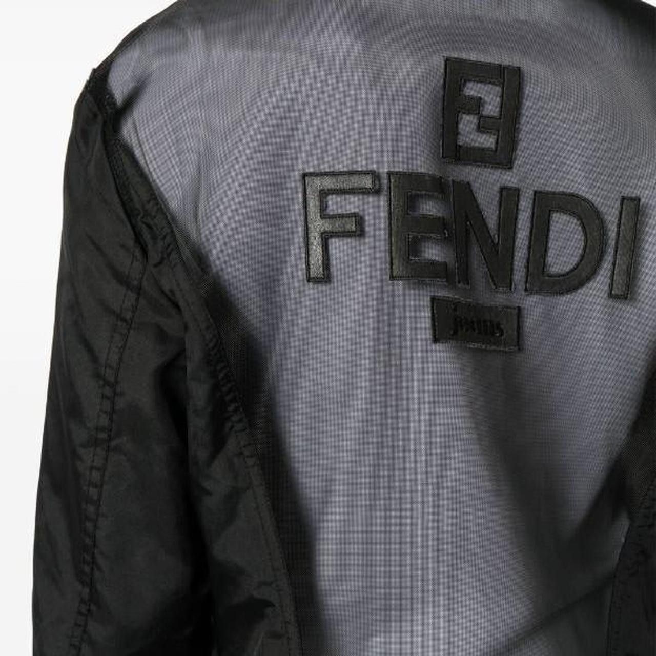 image of Fendi Mesh-Paneled Logo-Patch Jacket in Black, Women's (Size Medium)