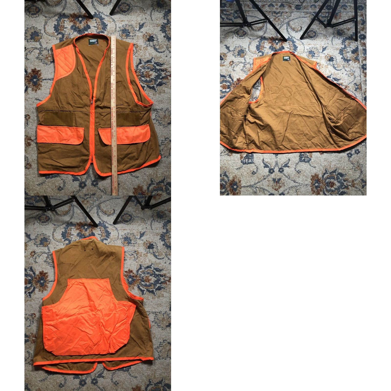 Vintage VINTAGE Saf-T-Bak Hunting Vest Mens XL Brown Blaze Orange Upland Game Bag USA Vest Size 46R - 8 Thumbnail