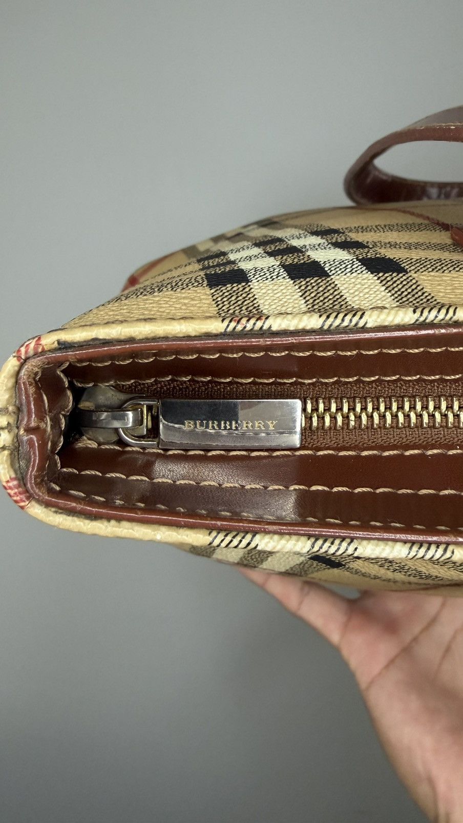 Burberry Burberry London Beige House Check Leather Haymarket Handbag Size ONE SIZE - 4 Thumbnail