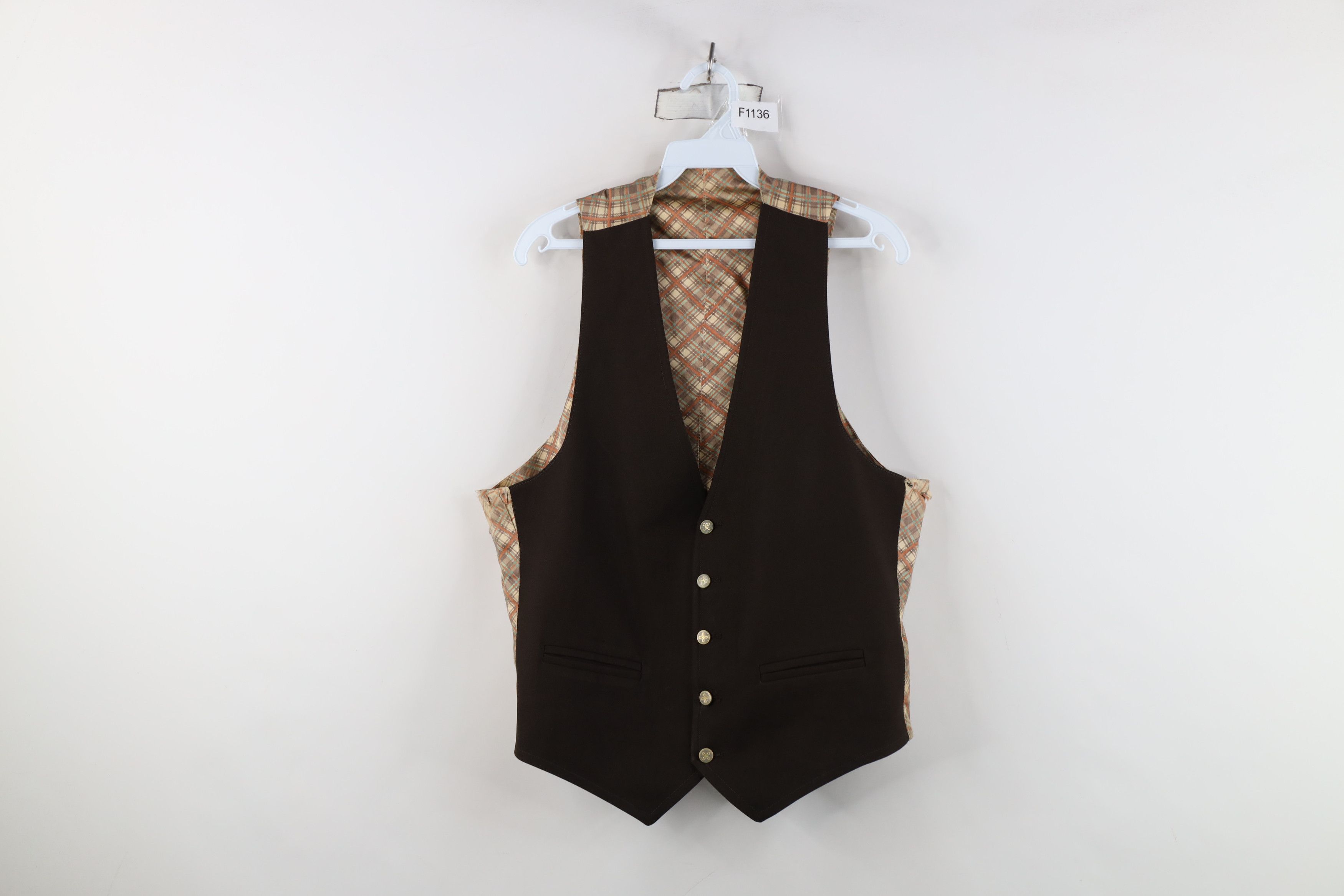Vintage Vintage 50s 60s Rockabilly Wool Silk Suit Vest Jacket Brown Size US L / EU 52-54 / 3 - 1 Thumbnail