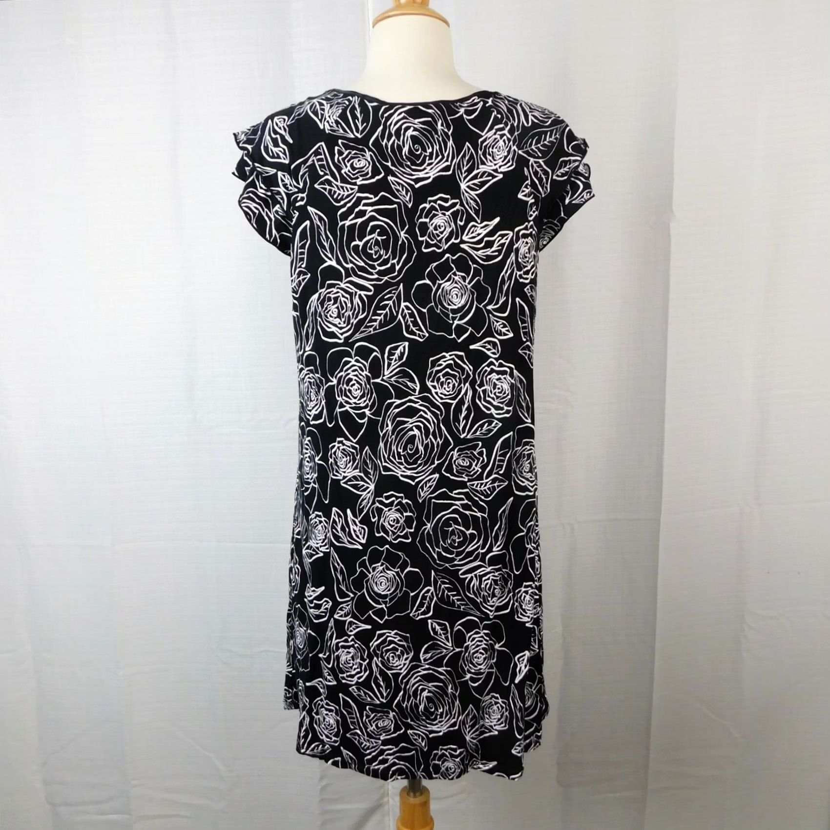 Charter Club Charter Club Nightgown Knit Floral Ruffle Sleeve V-Neck Black XS Womens Gown Size ONE SIZE - 3 Thumbnail