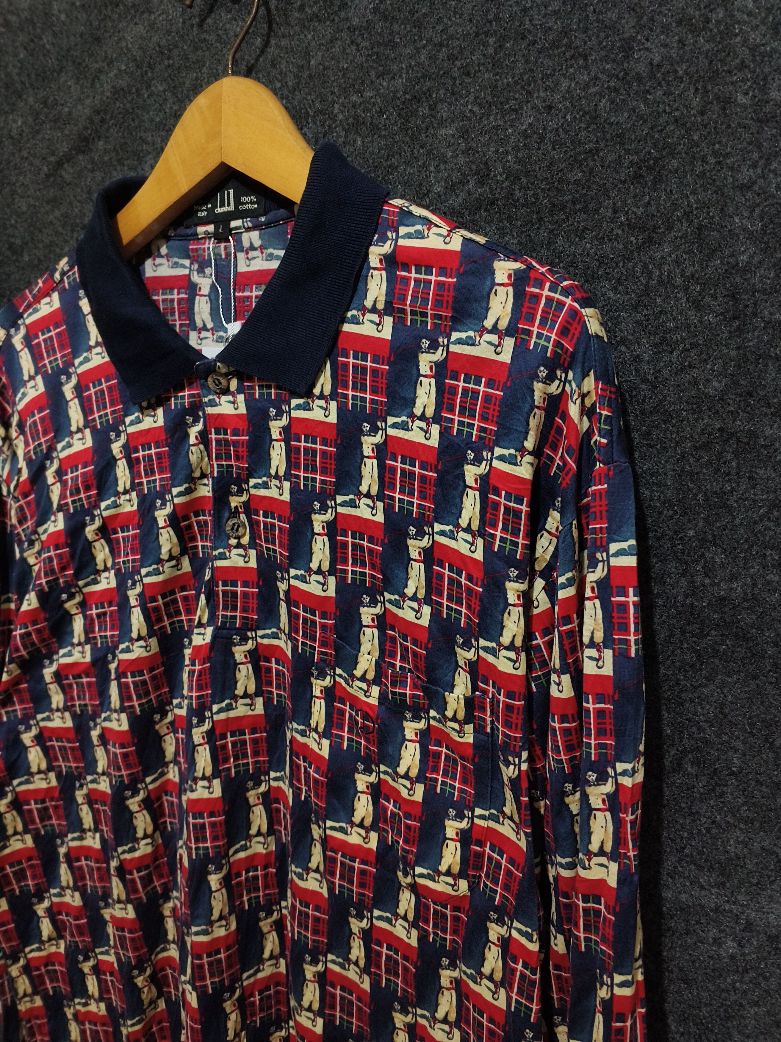 Alfred Dunhill 💥RARE Vintage 90s💥 Dunhill AOP Golfer Print Long Sleeve Size US L / EU 52-54 / 3 - 4 Thumbnail